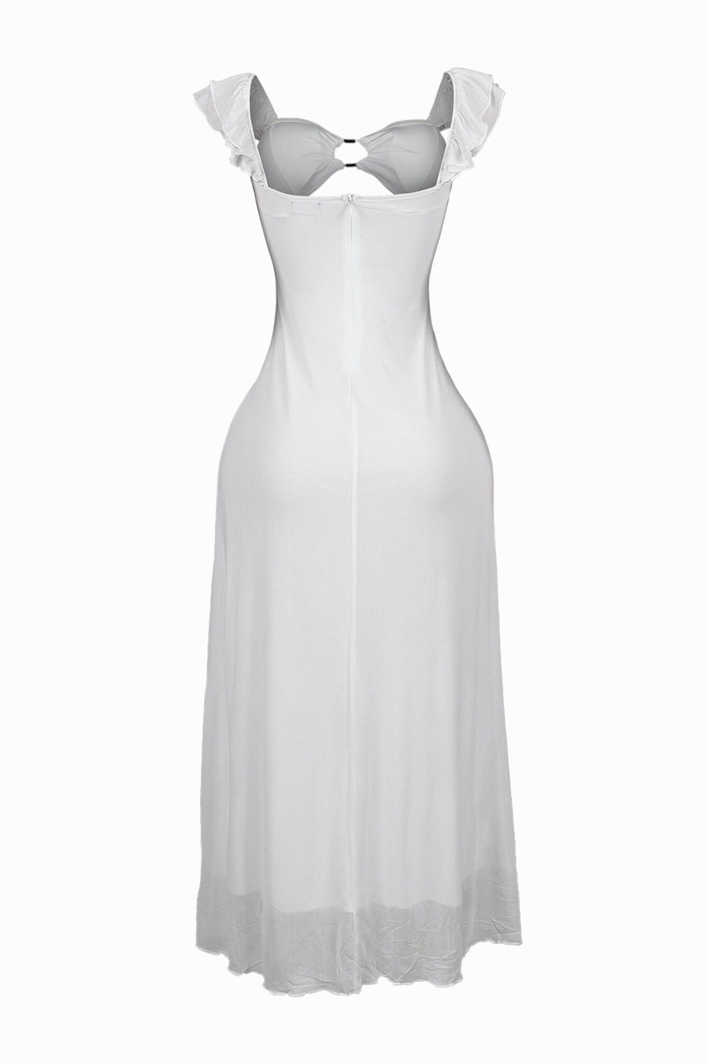 Megan Mesh Cutout Ruffle Midi Dress