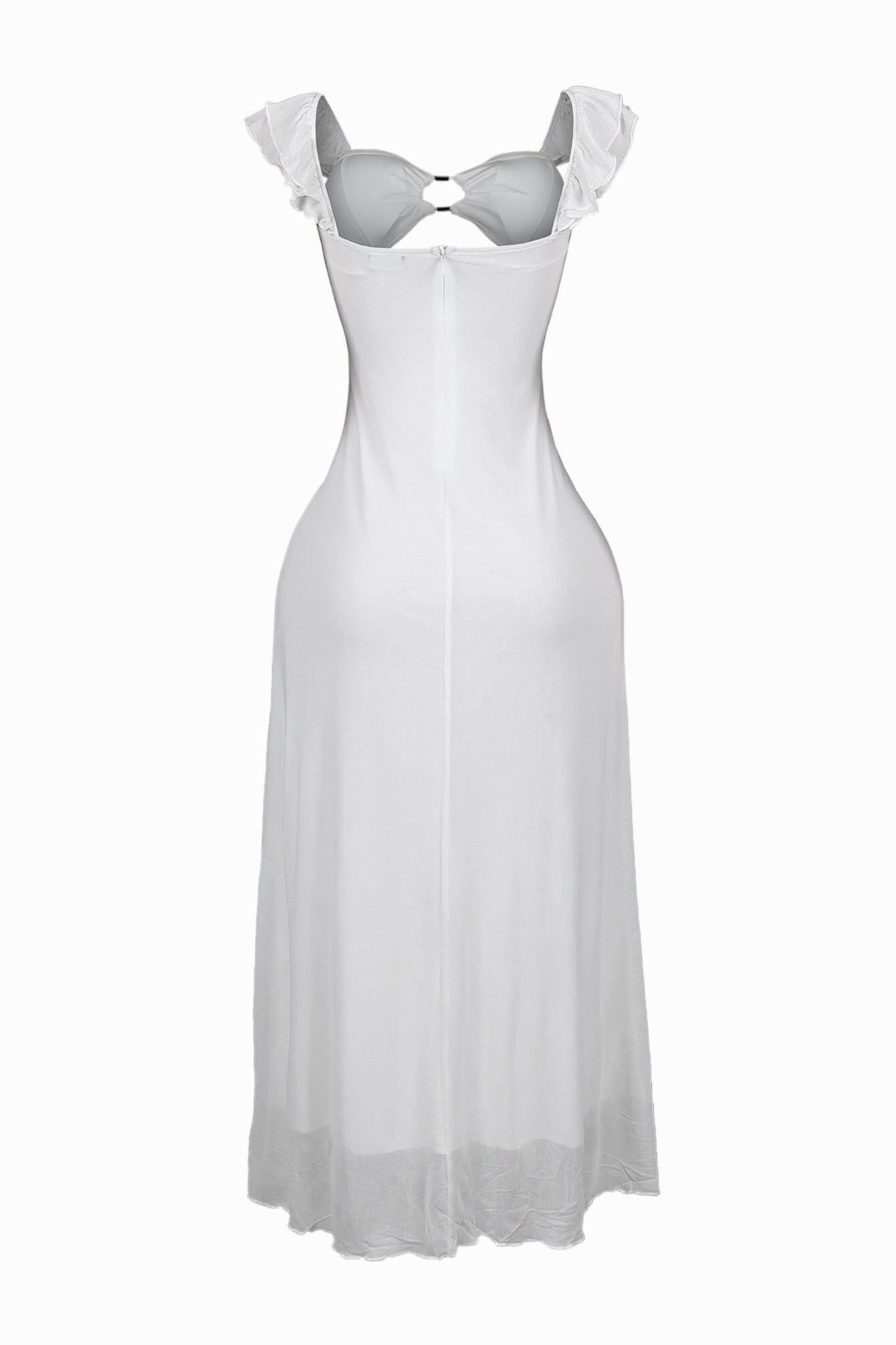 Megan Mesh Cutout Ruffle Midi Dress