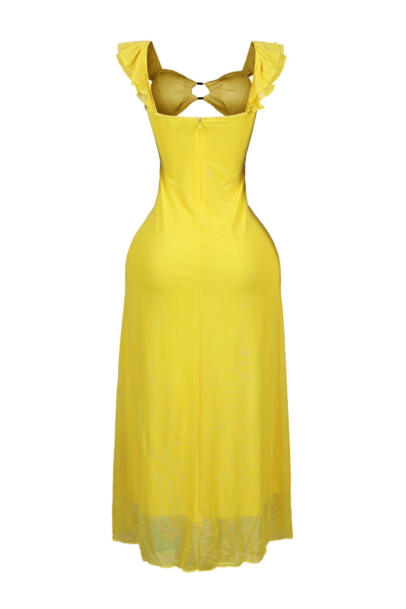 Megan Mesh Cutout Ruffle Midi Dress