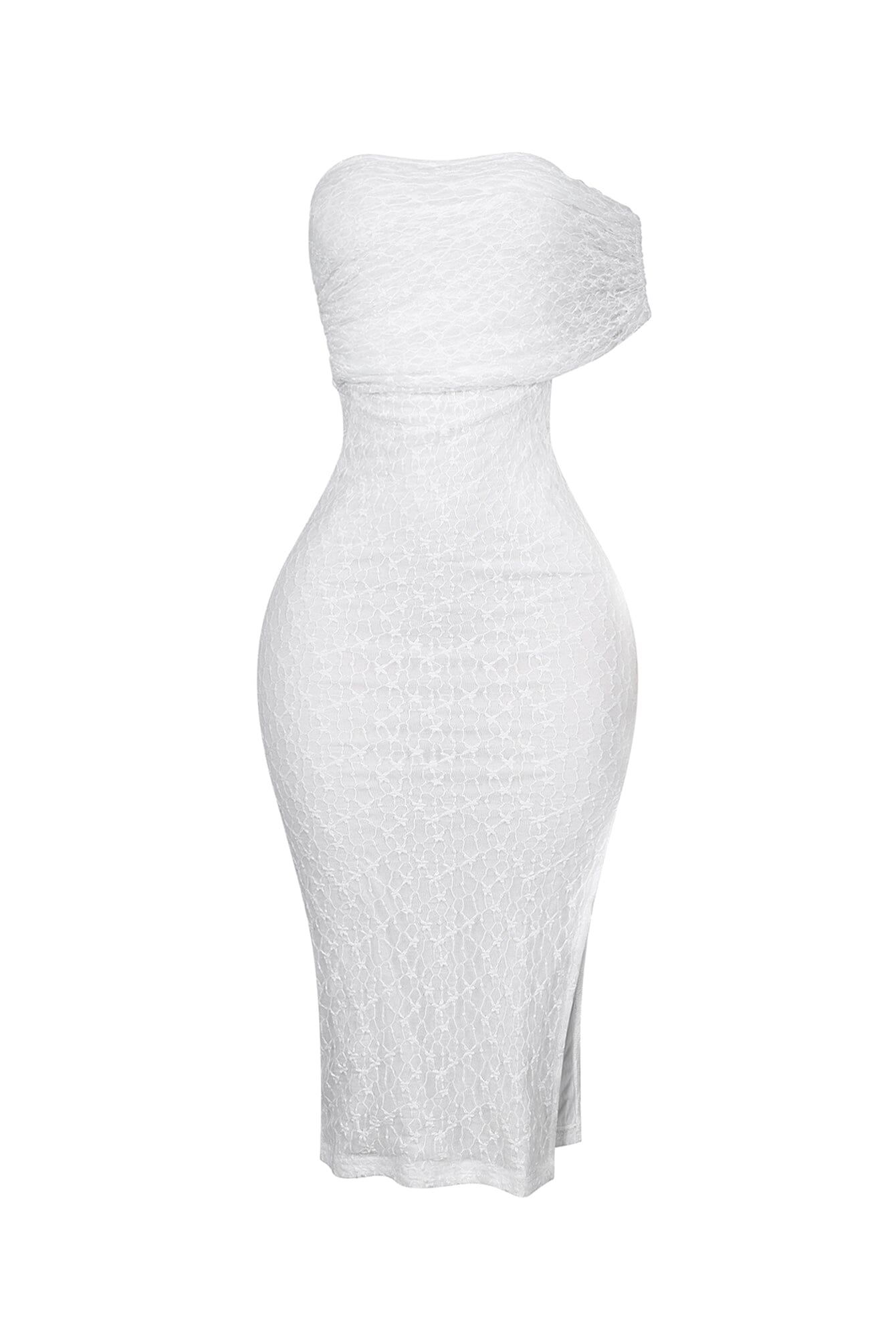 Emmalyn Mesh Lace Asymmetrical Midi Dress