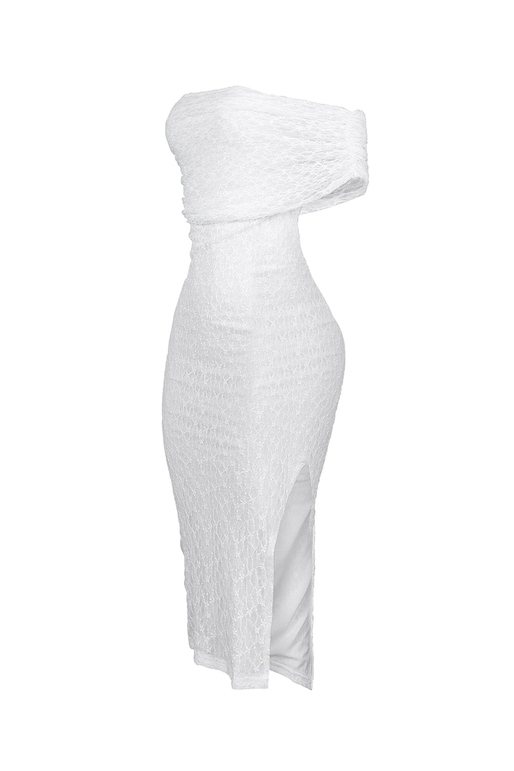 Emmalyn Mesh Lace Asymmetrical Midi Dress