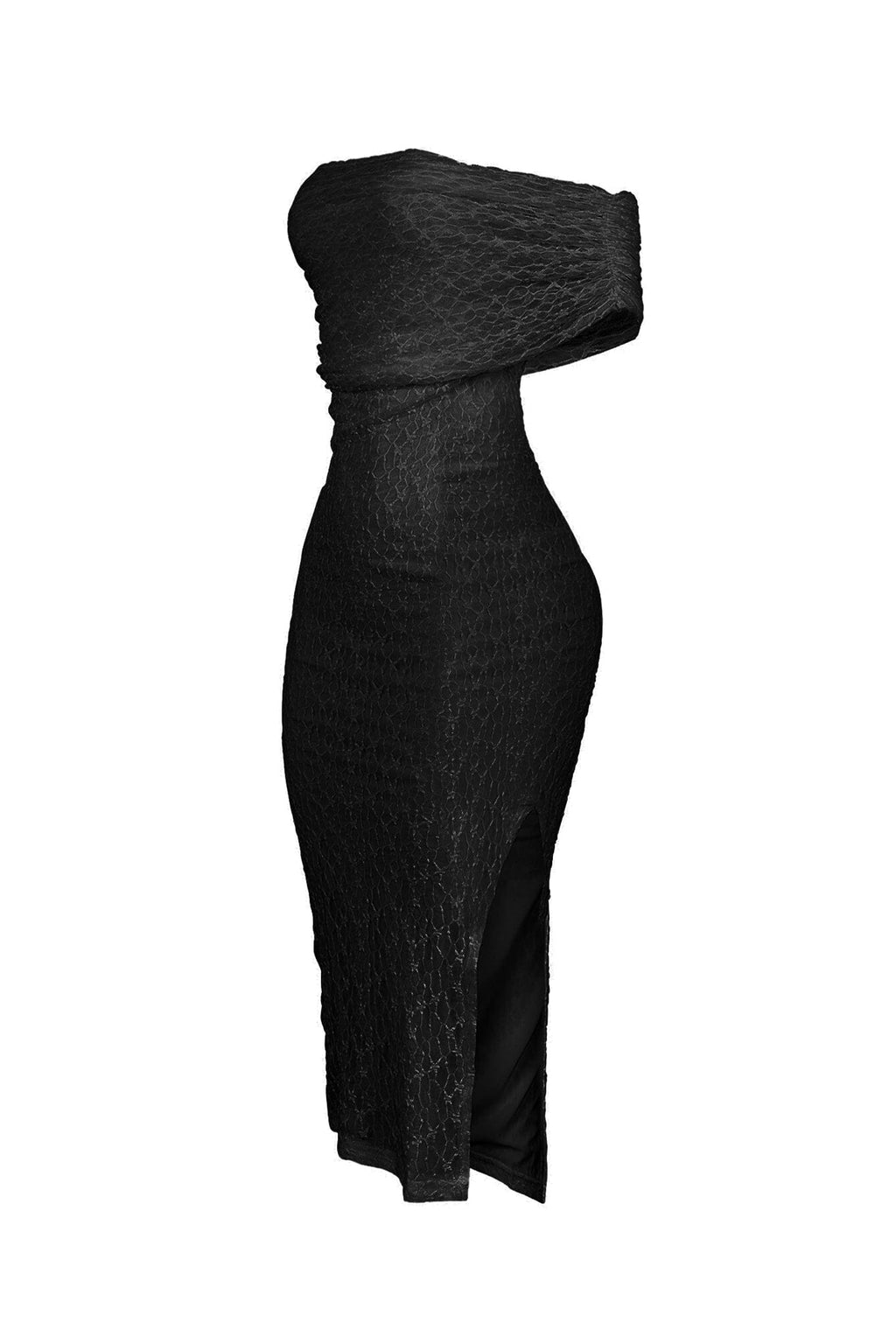 Emmalyn Mesh Lace Asymmetrical Midi Dress