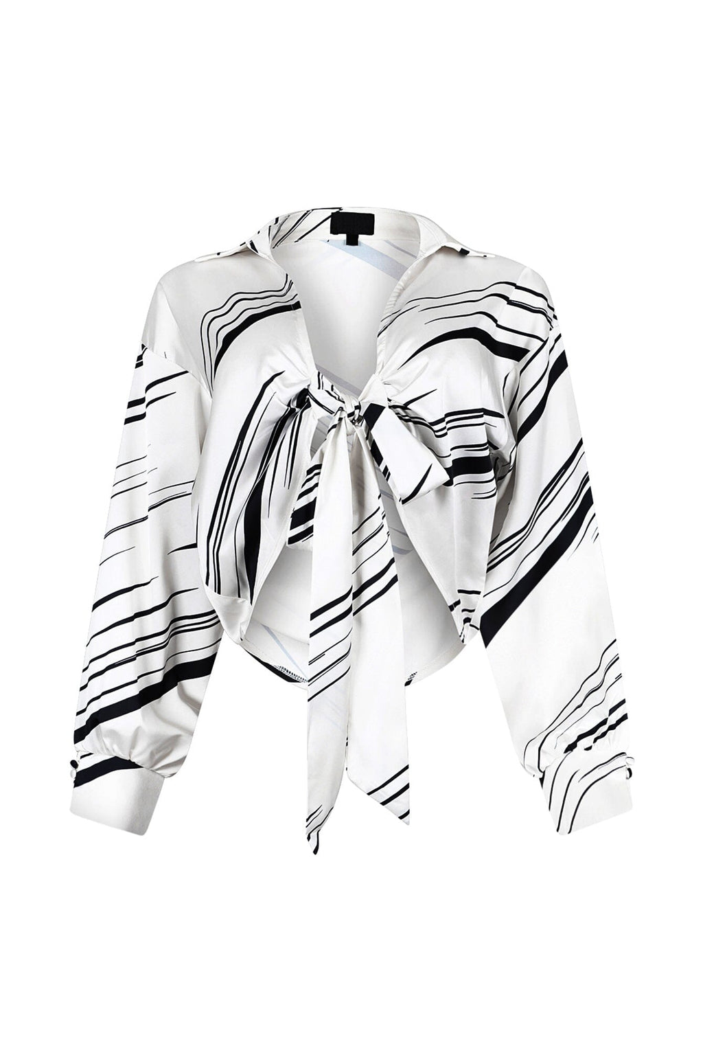 Tara Geo Printed Satin Tie Blouse