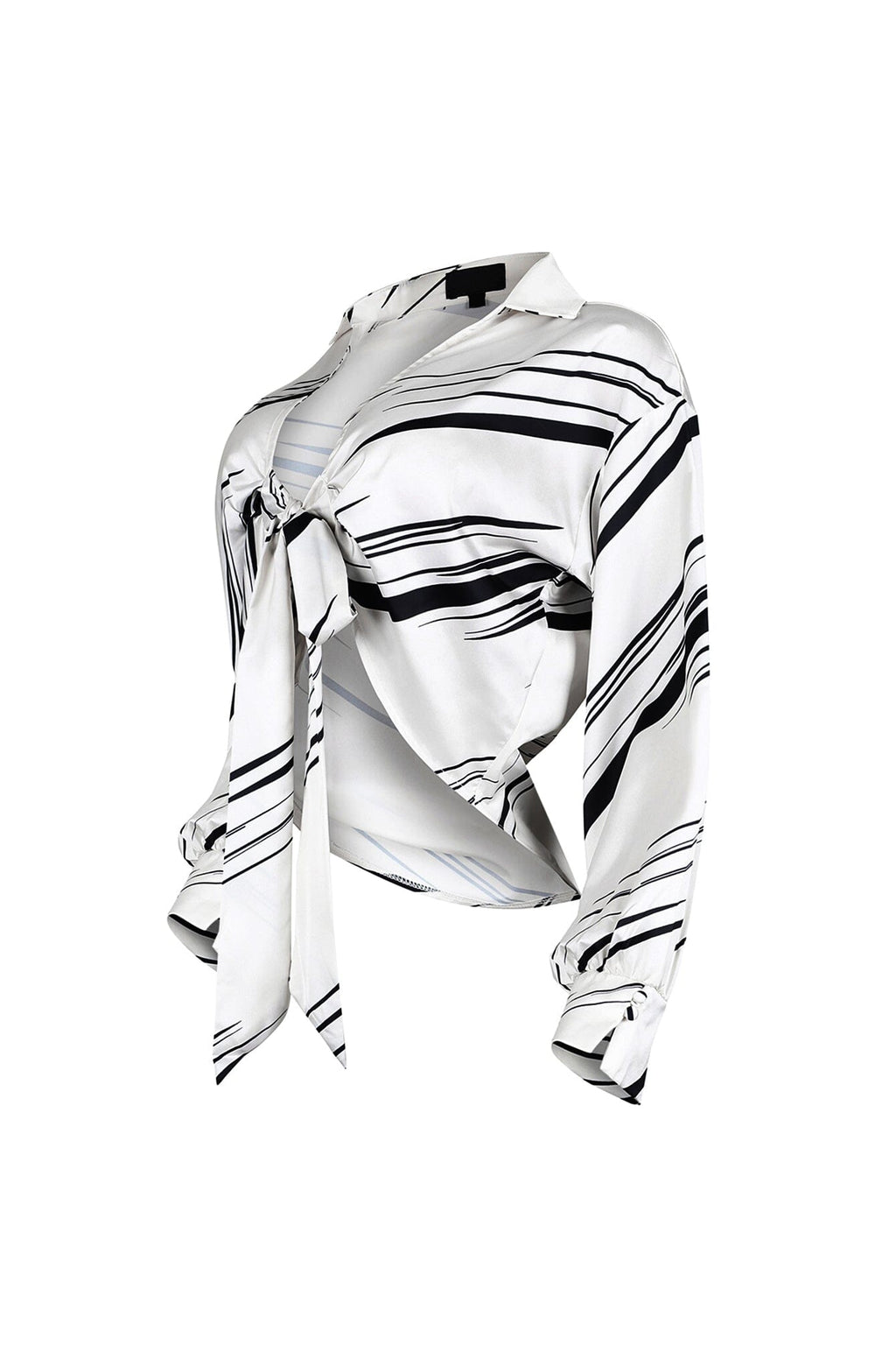 Tara Geo Printed Satin Tie Blouse