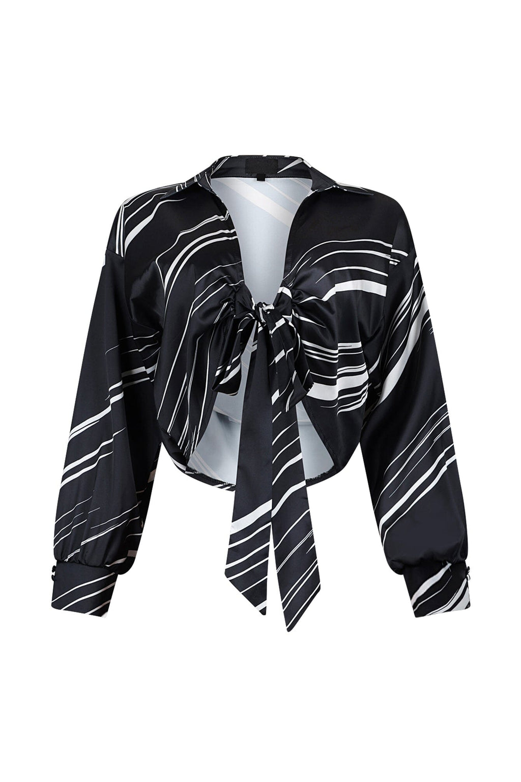 Tara Geo Printed Satin Tie Blouse