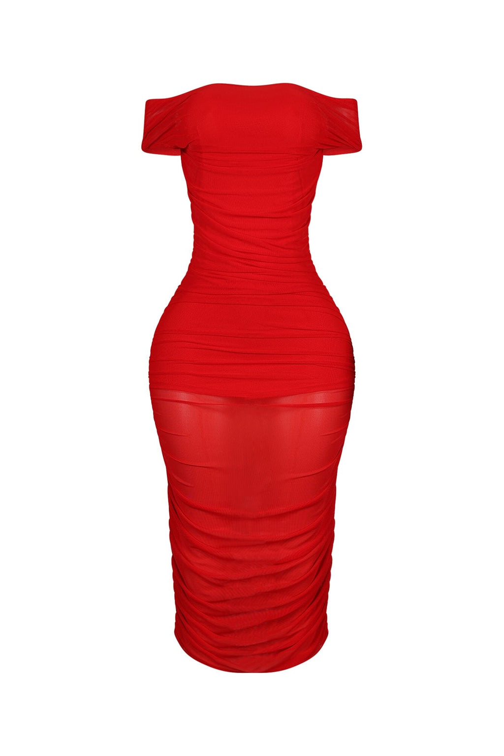 Evette Mesh 2 Way Ruched Midi Dress