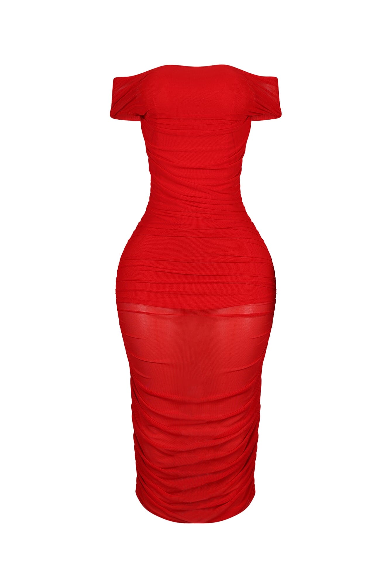 Evette Mesh 2 Way Ruched Midi Dress