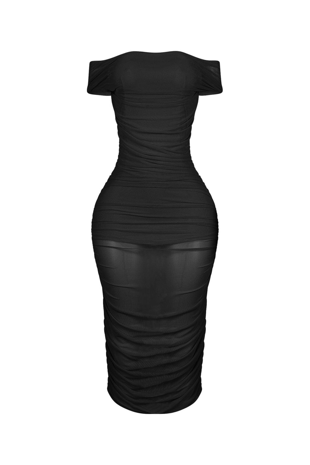 Evette Mesh 2 Way Ruched Midi Dress
