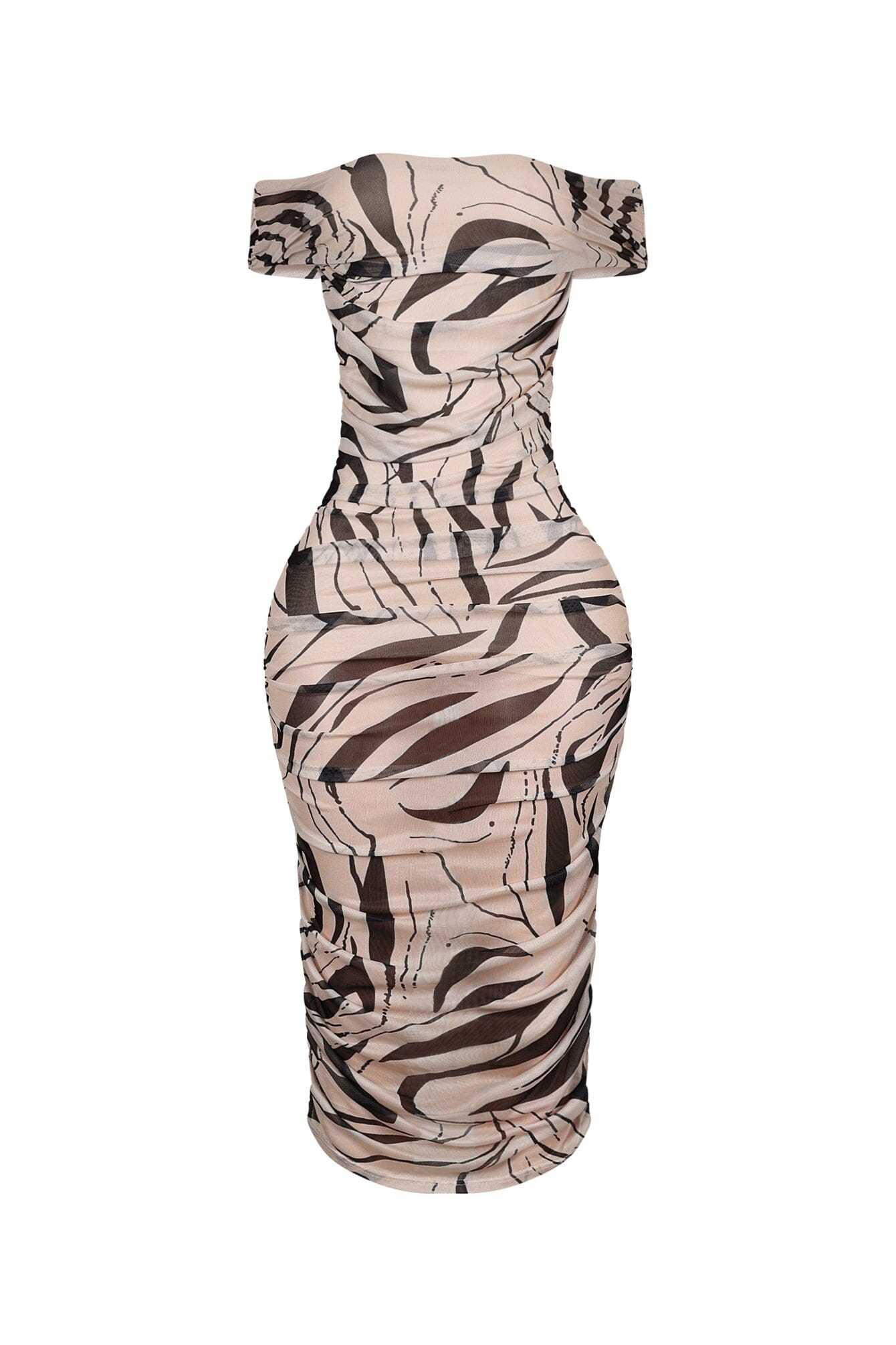 Araceli Mesh Zebra Printed Ruched Midi Dress