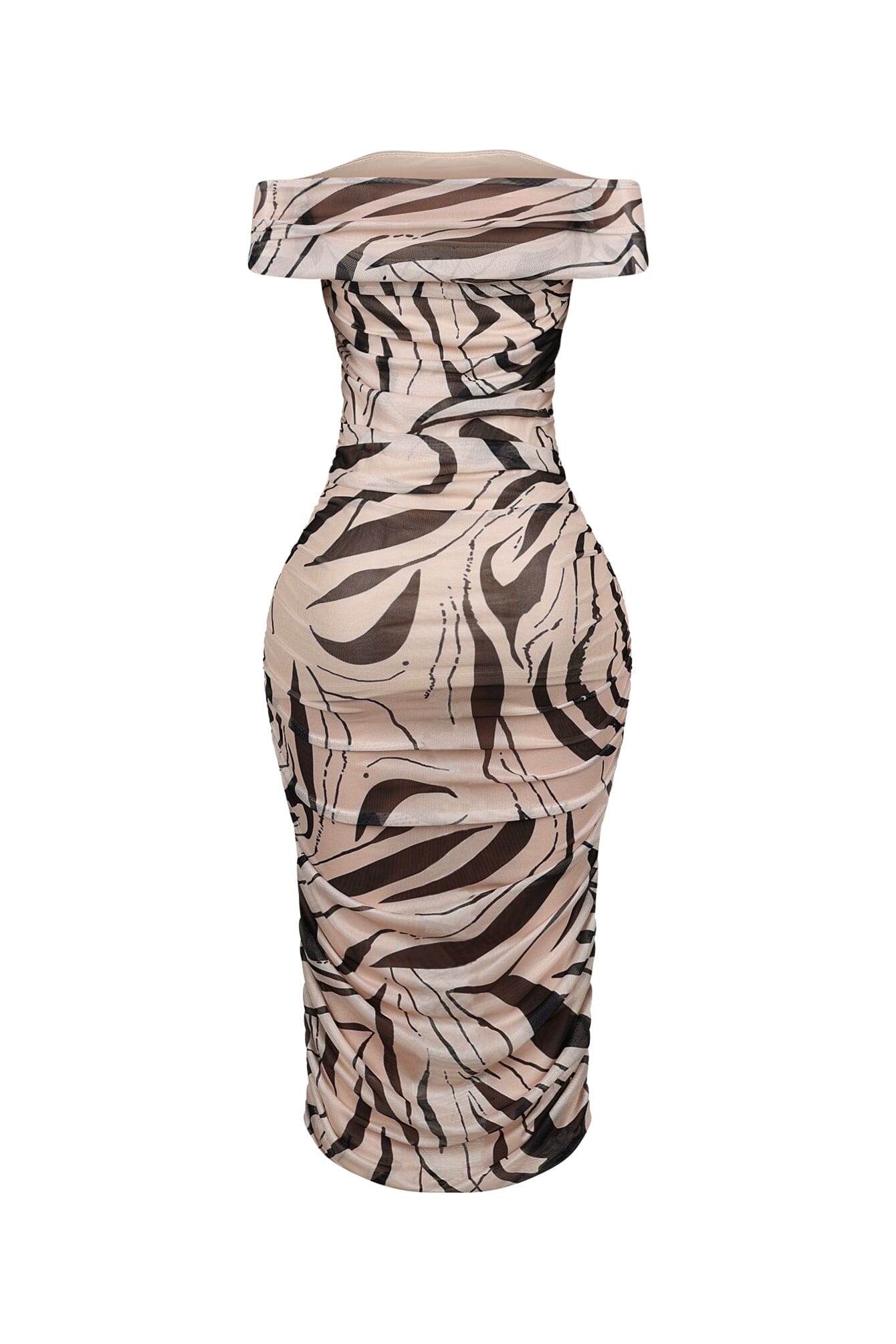 Araceli Mesh Zebra Printed Ruched Midi Dress