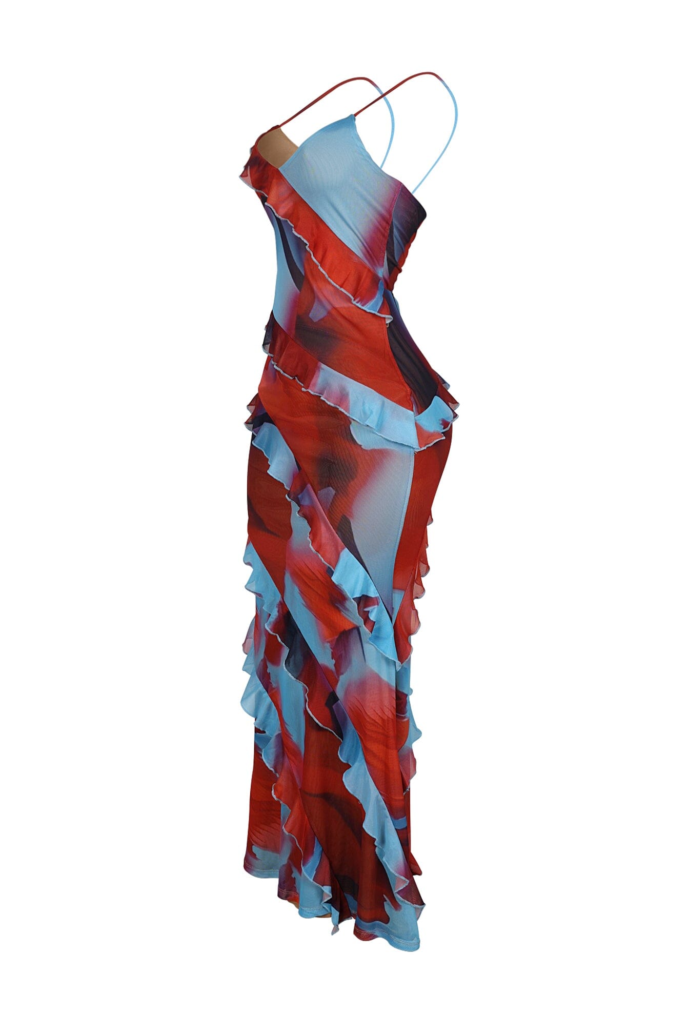 Josefina Mesh Print Ruffle Maxi Dress