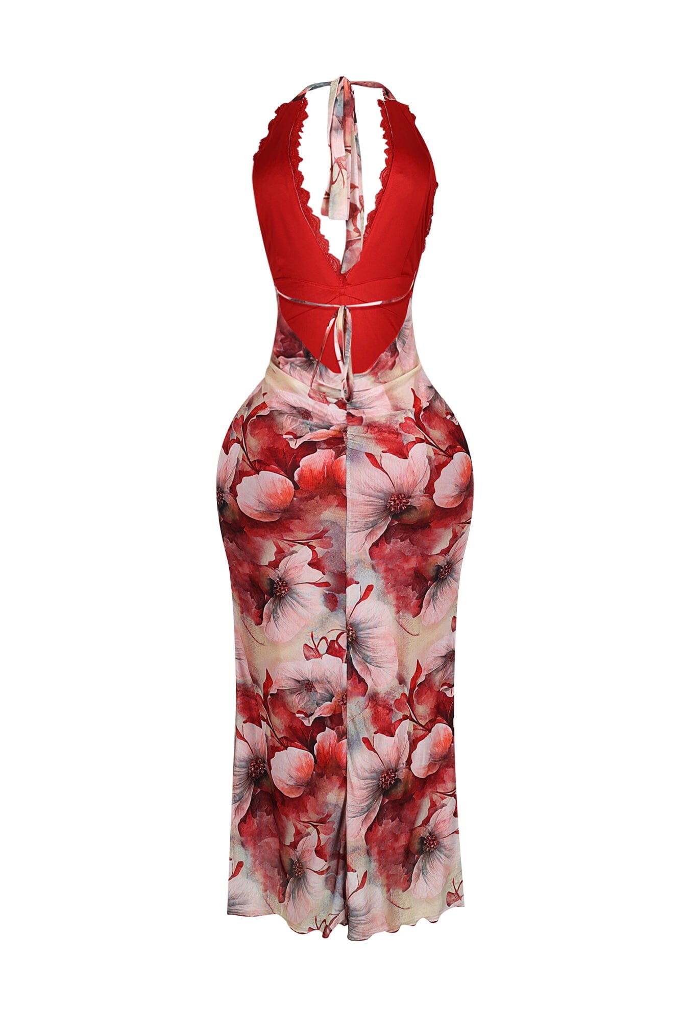 Fariah Print Lace Halter Ruffle Maxi Dress