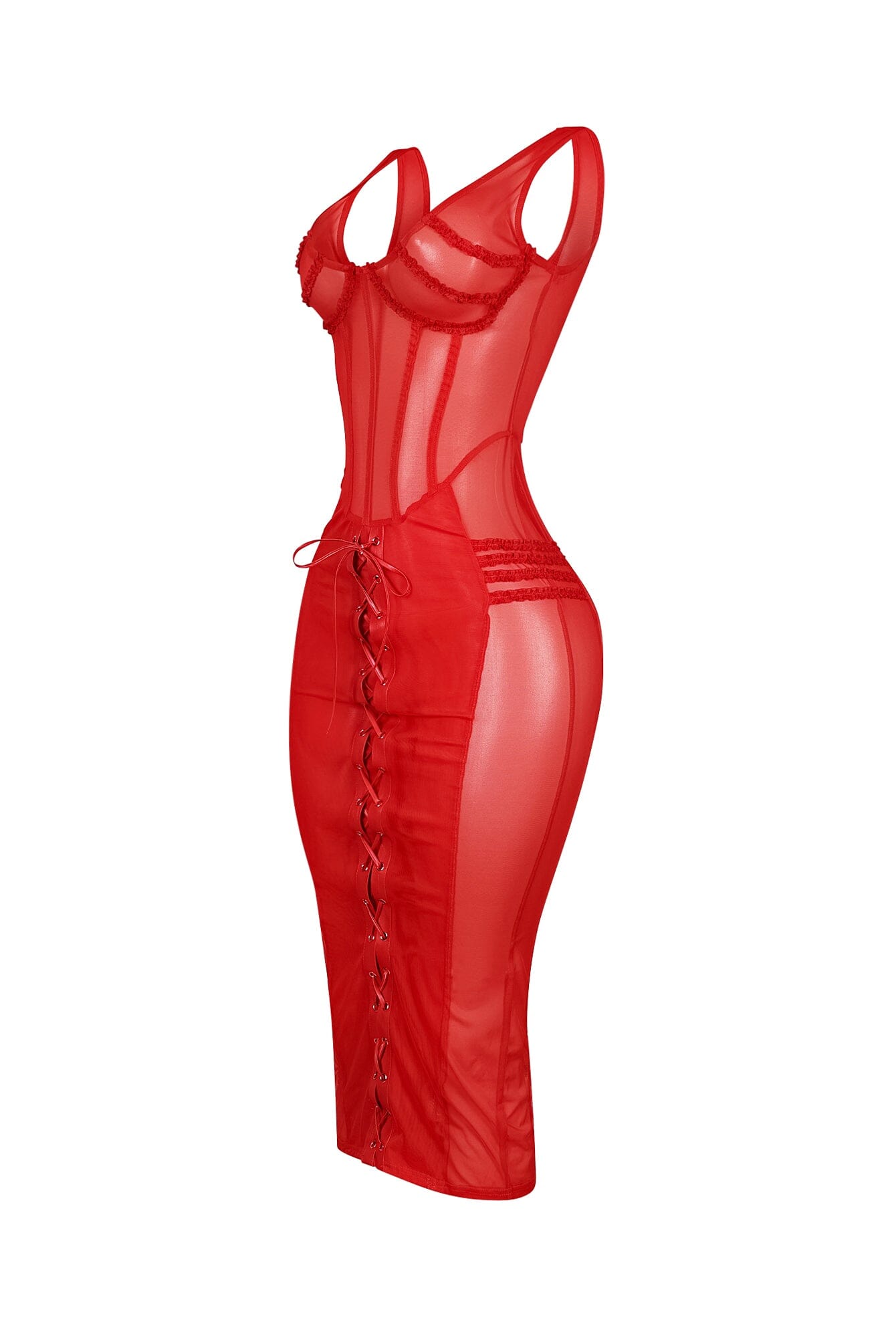 Angela Mesh Corset Lace Up Midi Dress