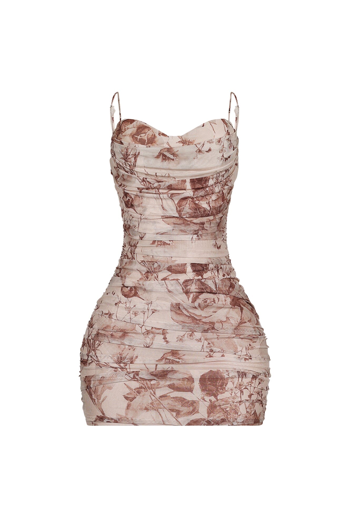 Flynn Mesh Print Tank Ruched Mini Dress