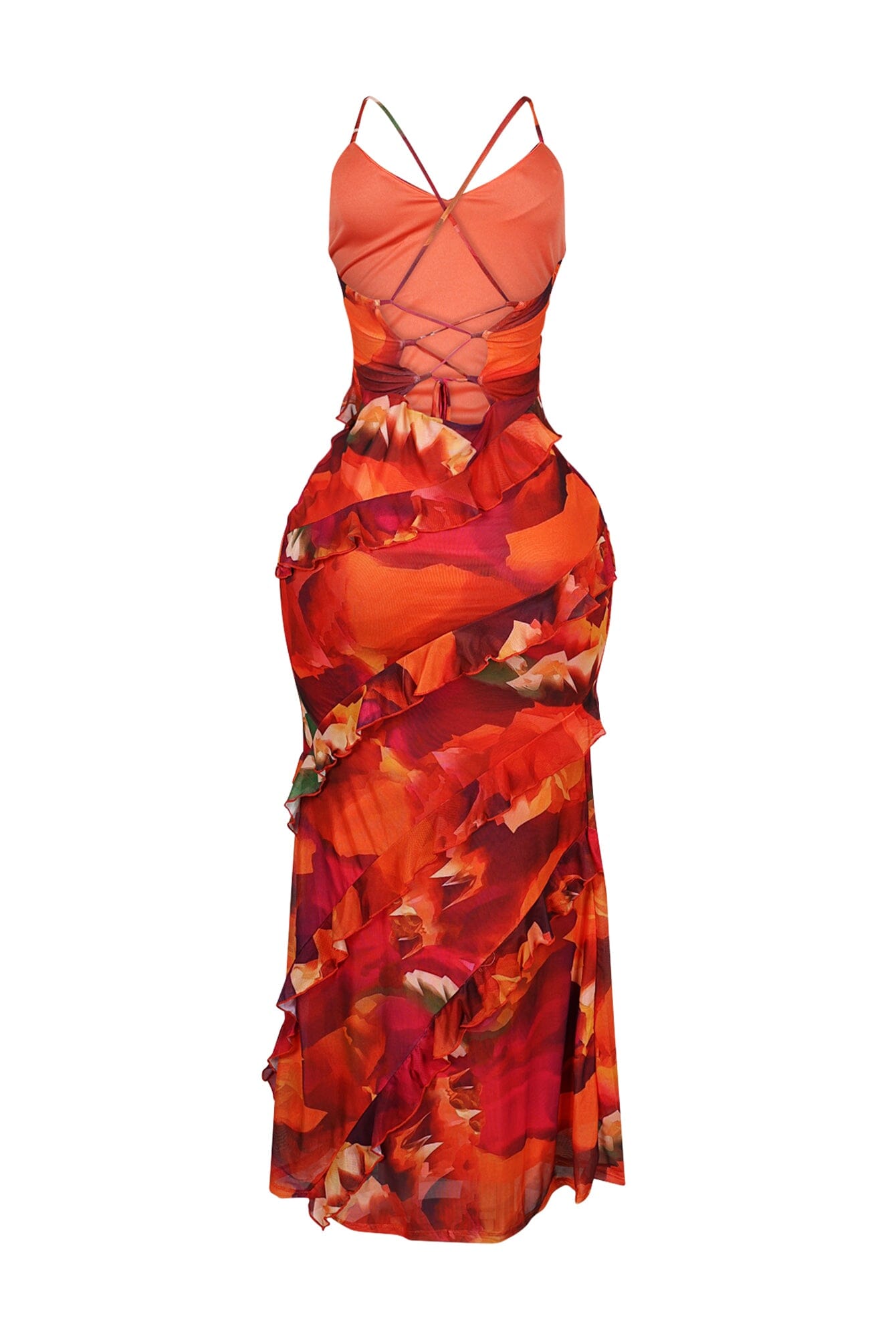 Jody Mesh Print Ruffle Maxi Dress