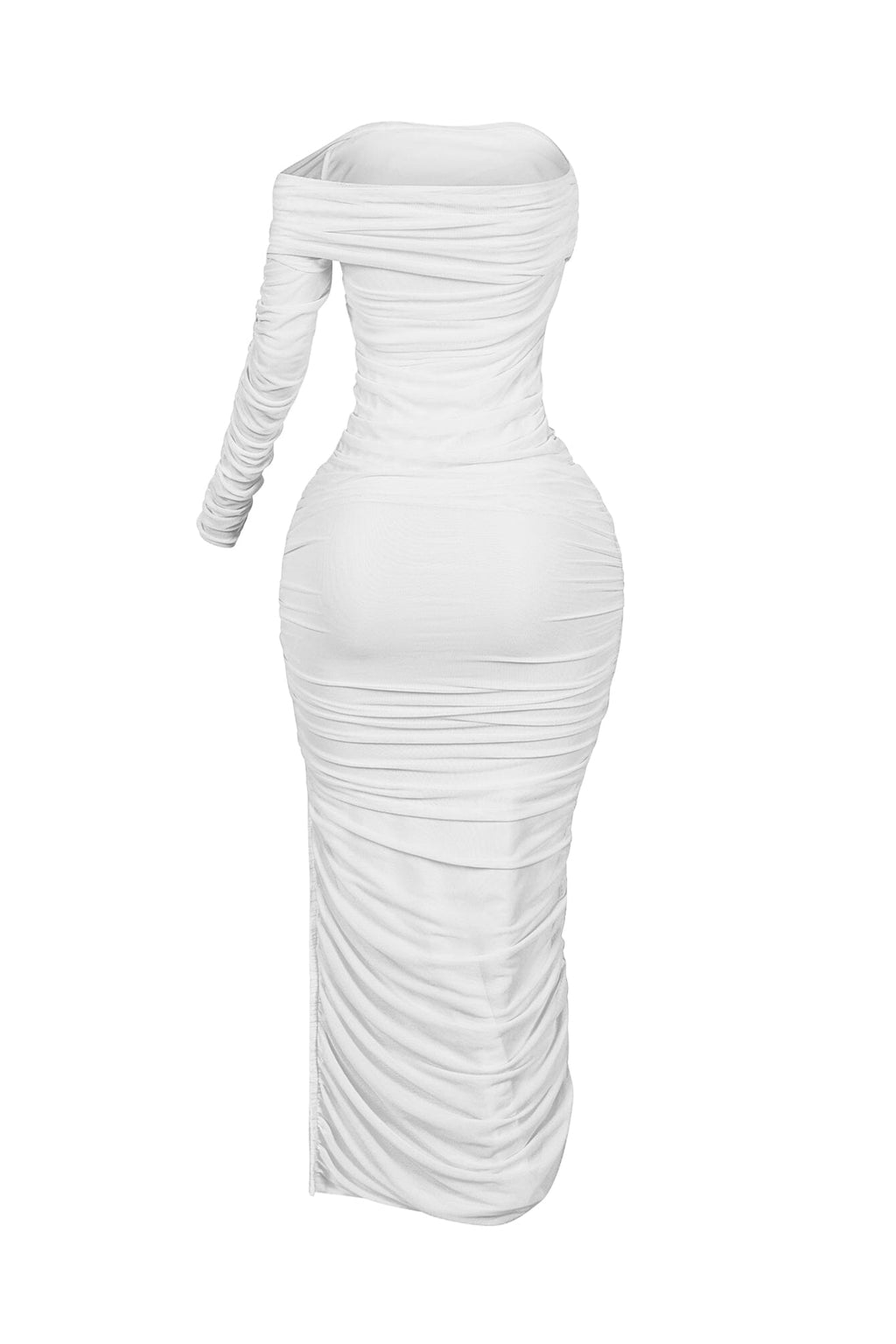 So Dramatic Mesh Ruched One Sleeve Dress