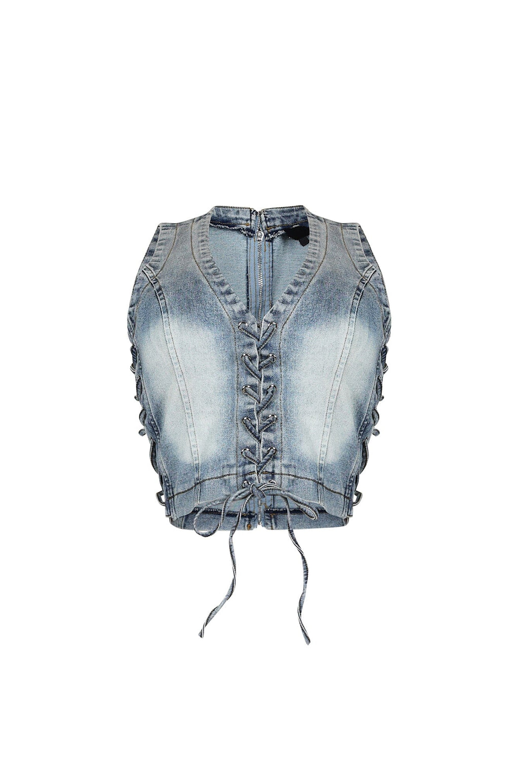 Stering Denim Sleeveless Lace Up Top