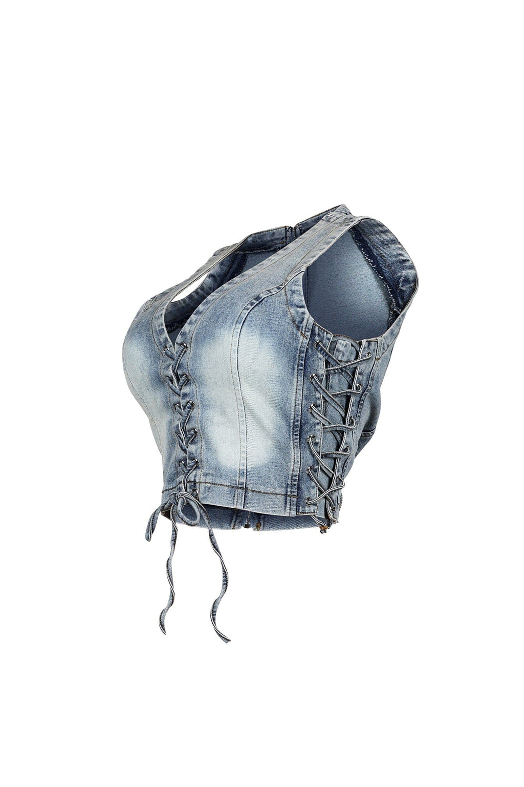 Stering Denim Sleeveless Lace Up Top