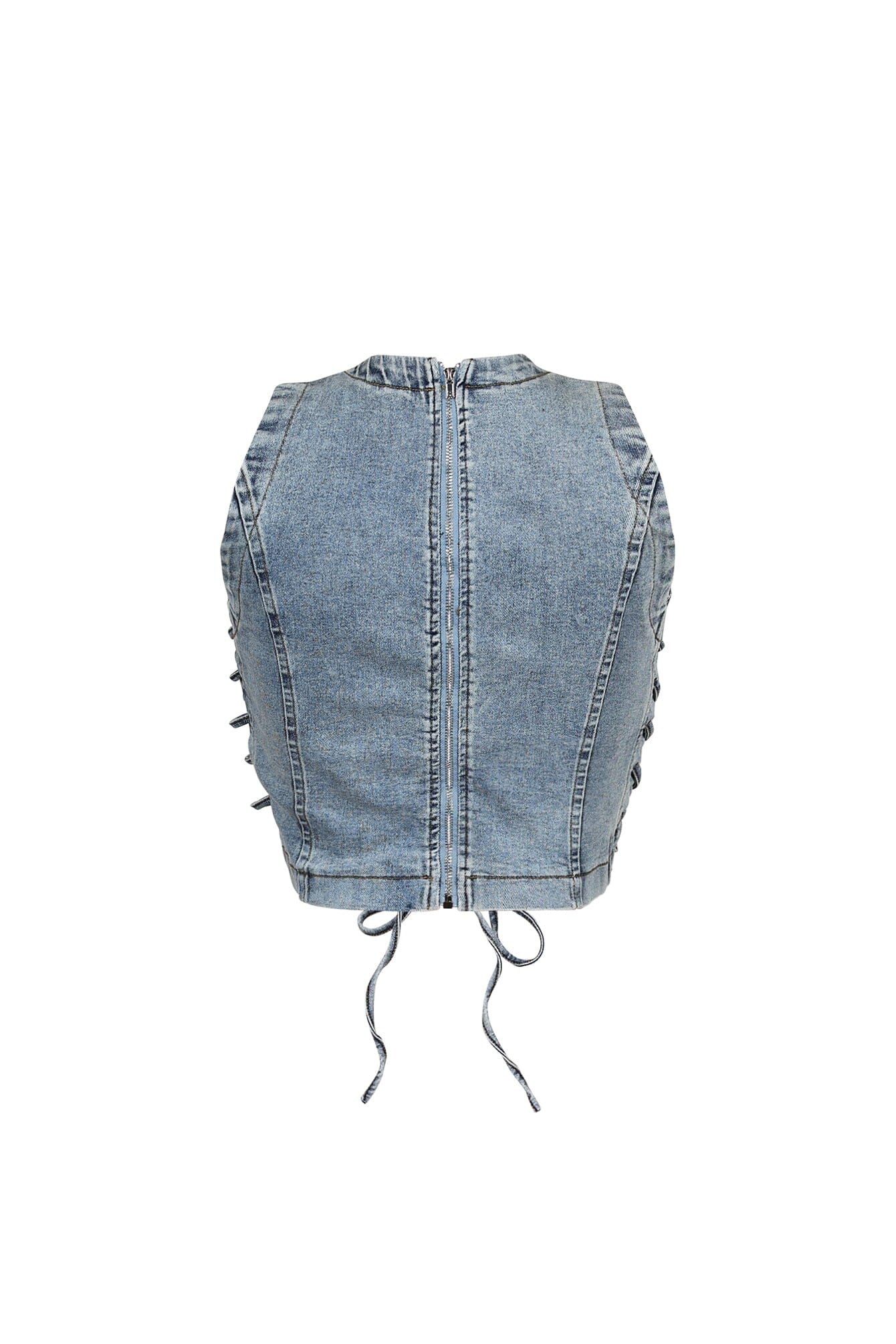 Stering Denim Sleeveless Lace Up Top