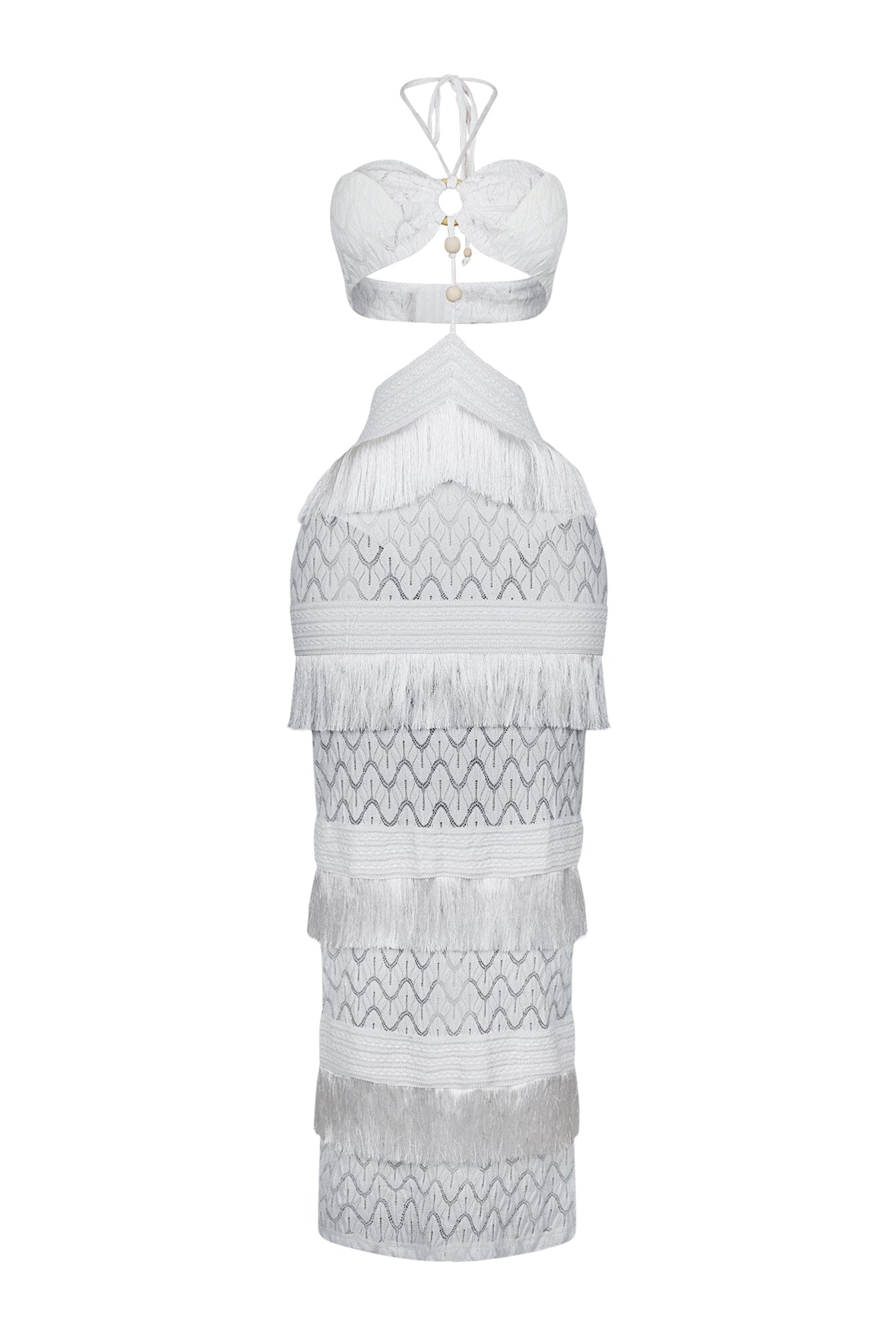 Mariah Halter Corset Fringe Maxi Dress