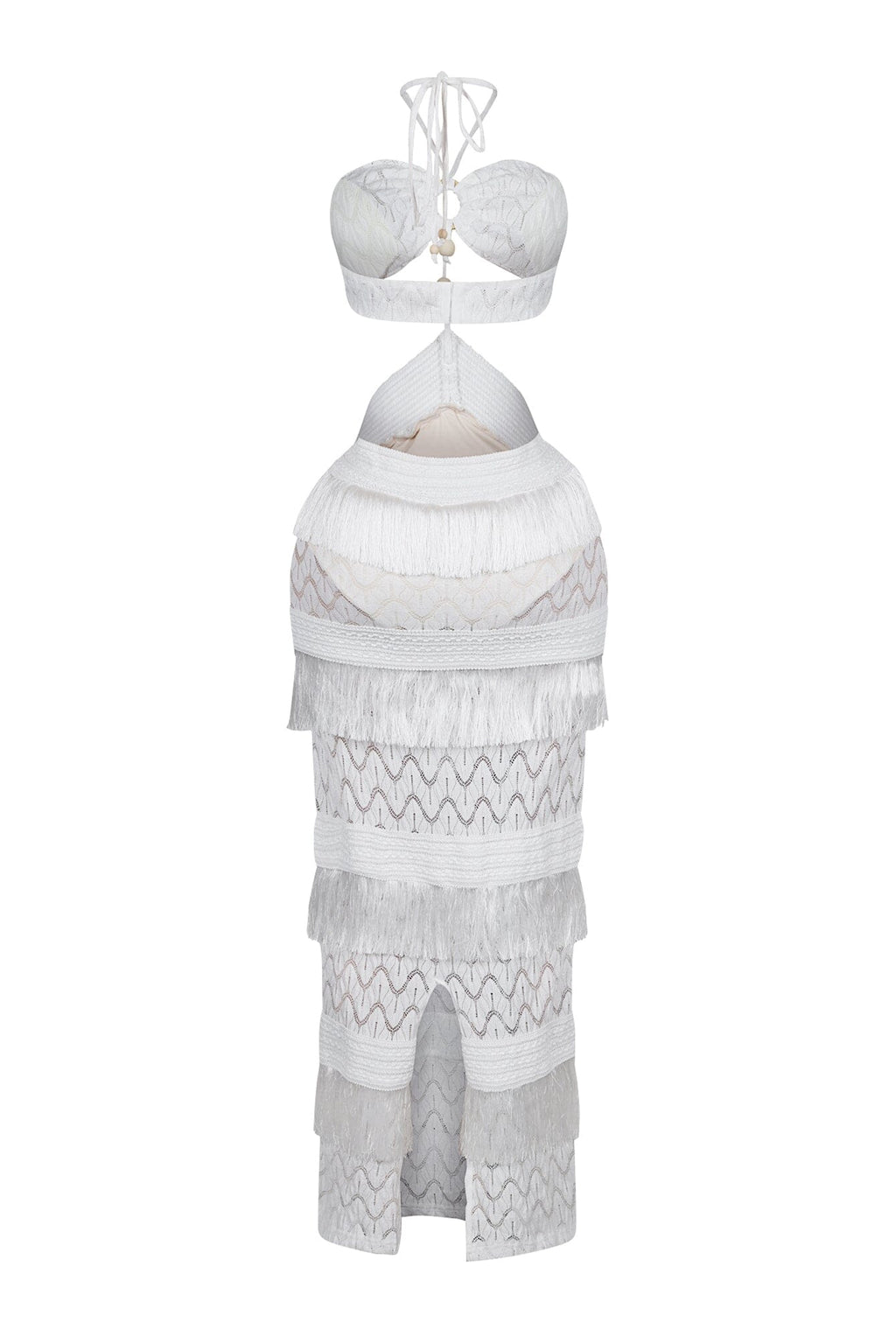 Mariah Halter Corset Fringe Maxi Dress