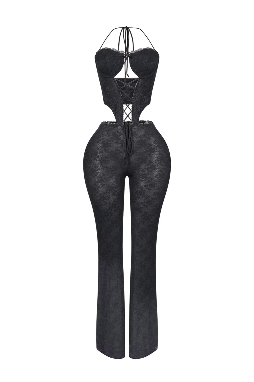 Nevaeh Mesh Lace Halter Padded Jumpsuit