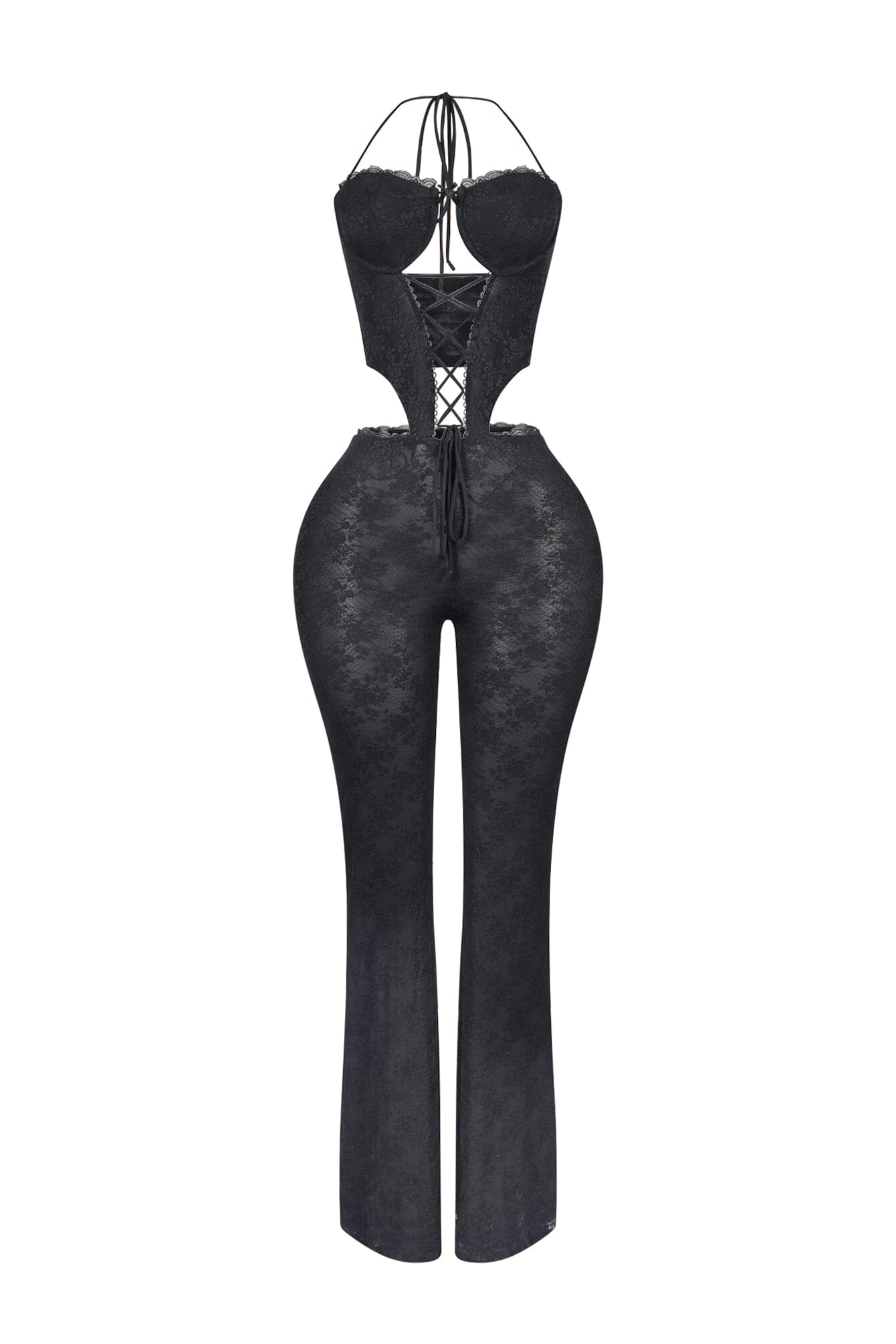 Nevaeh Mesh Lace Halter Padded Jumpsuit