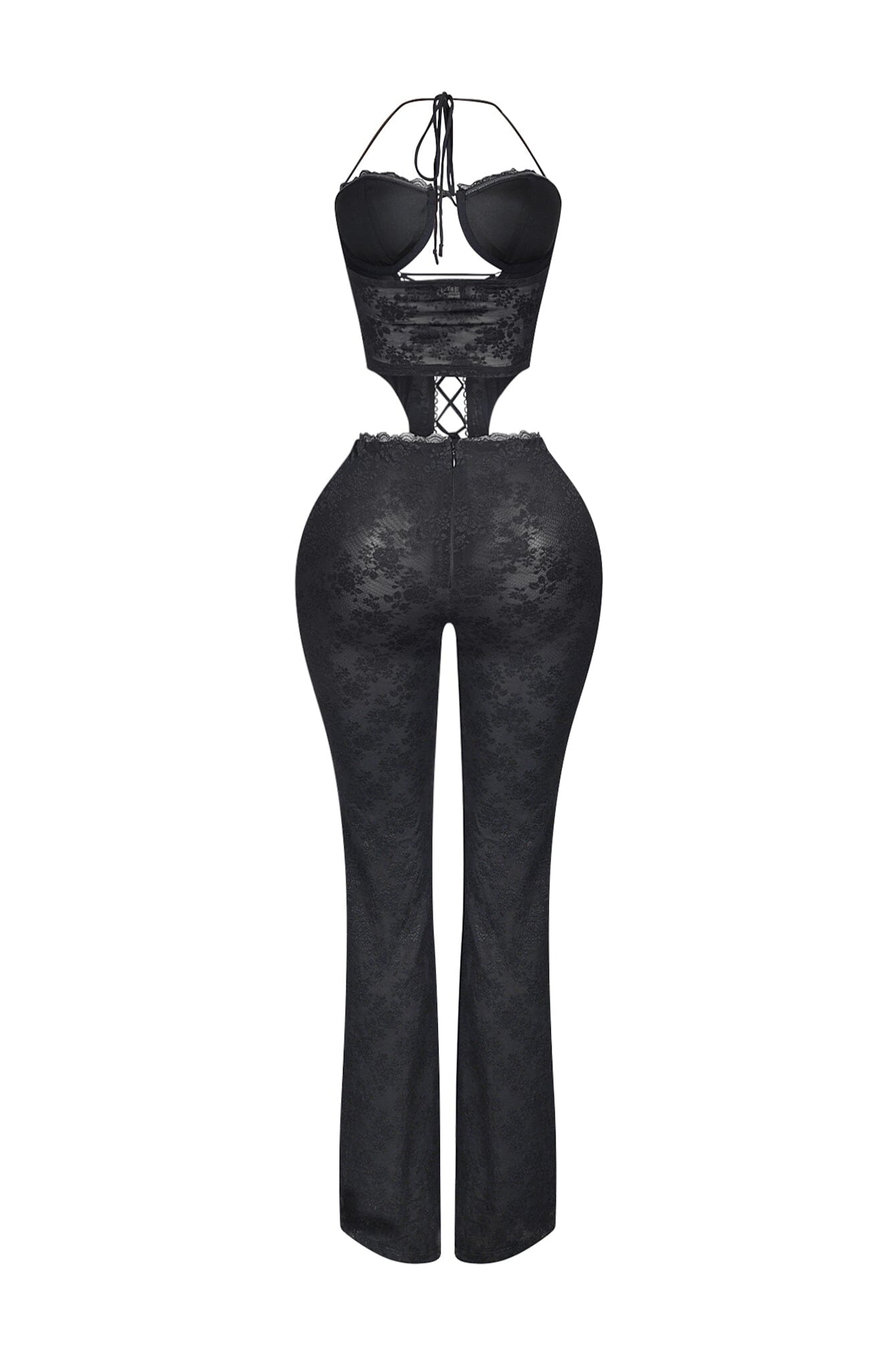 Nevaeh Mesh Lace Halter Padded Jumpsuit