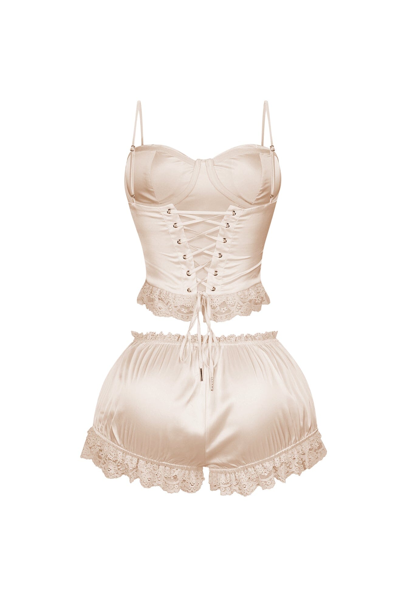 Zeeba Satin Corset Lace Up Top & Shorts SET