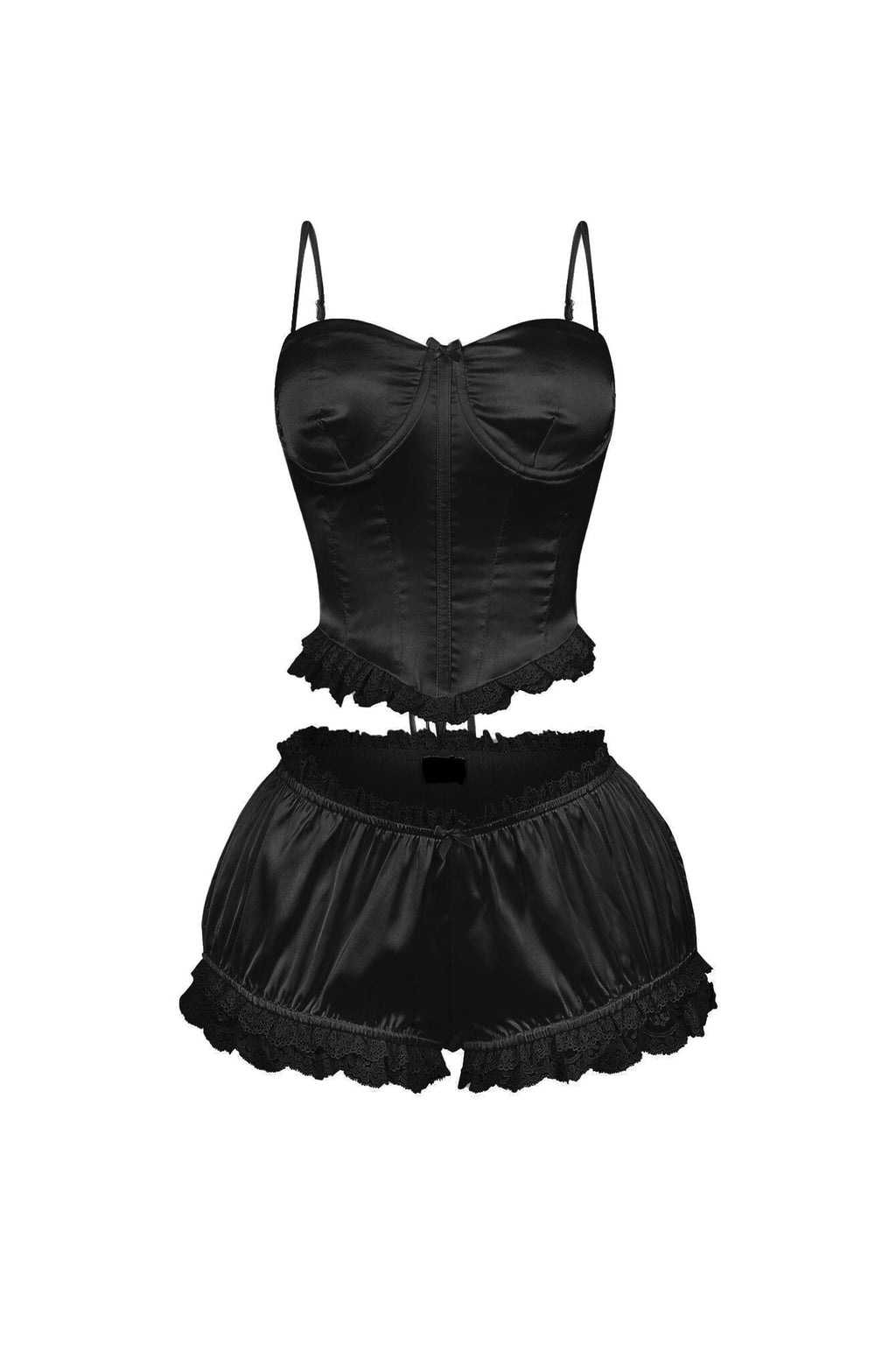 Zeeba Satin Corset Lace Up Top & Shorts SET