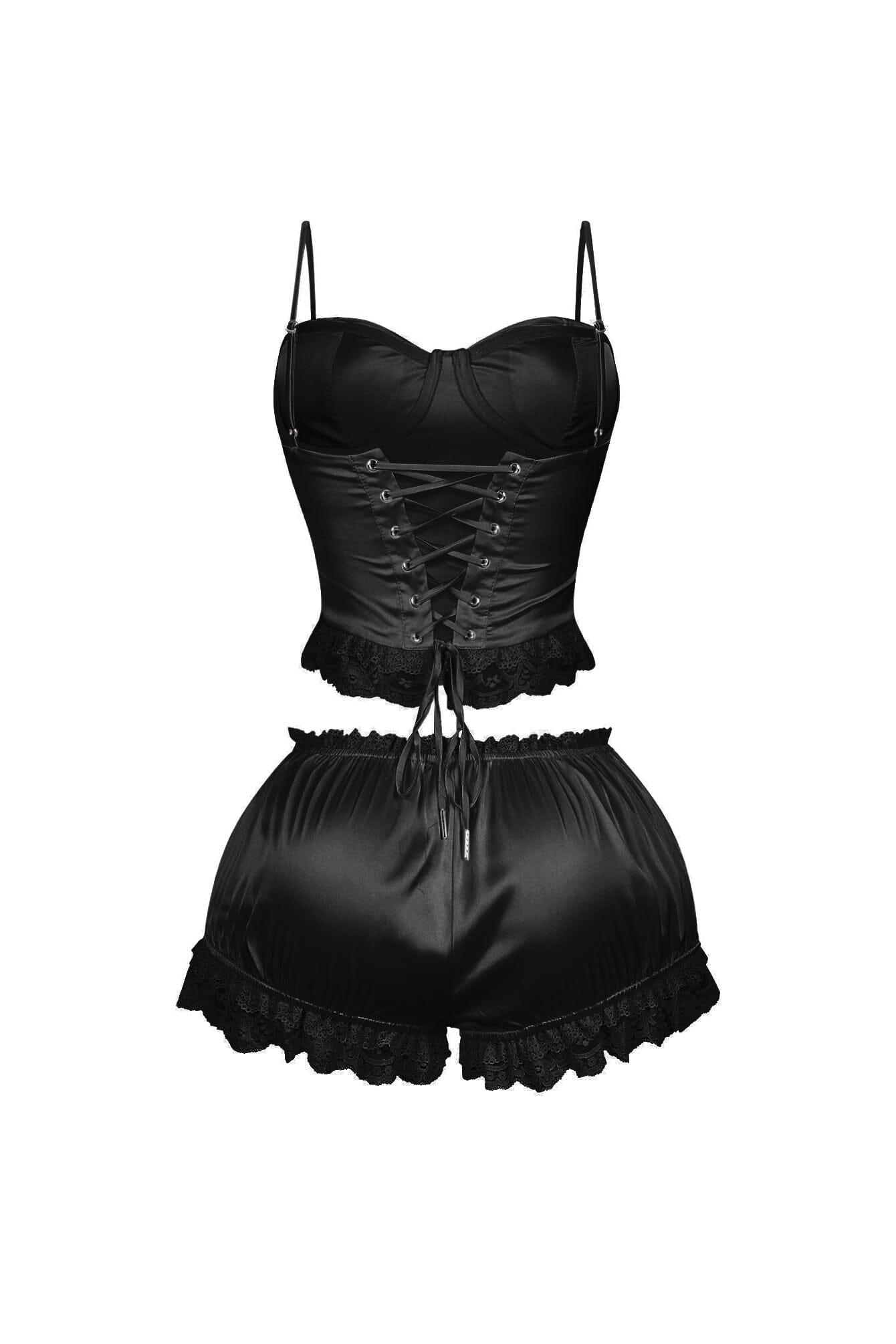 Zeeba Satin Corset Lace Up Top & Shorts SET