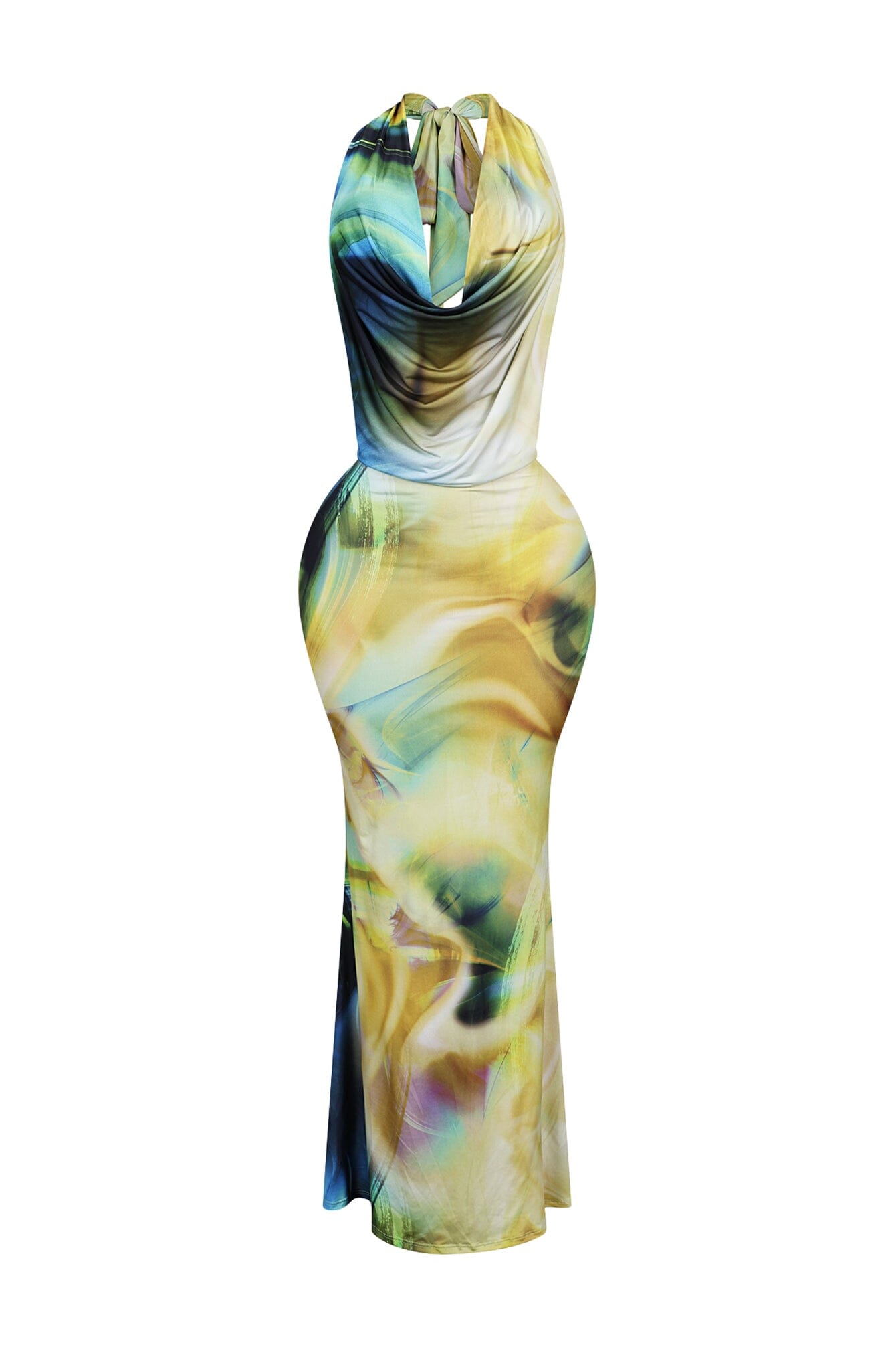 Urania Cowl Halter Neck Bodycon Maxi Dress