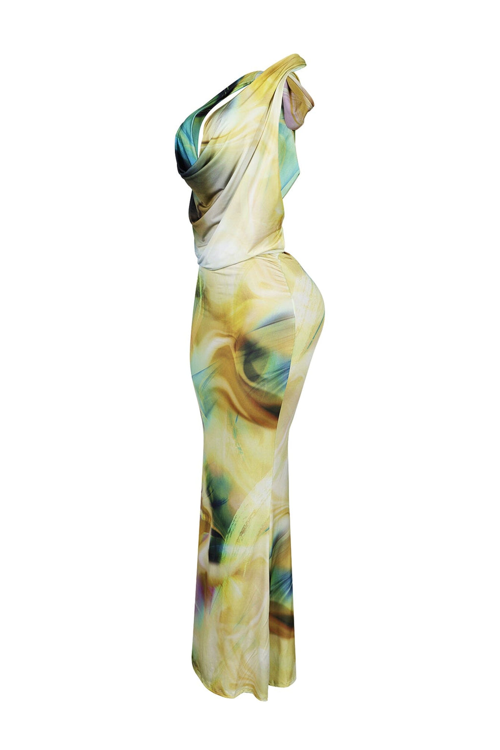 Urania Cowl Halter Neck Bodycon Maxi Dress