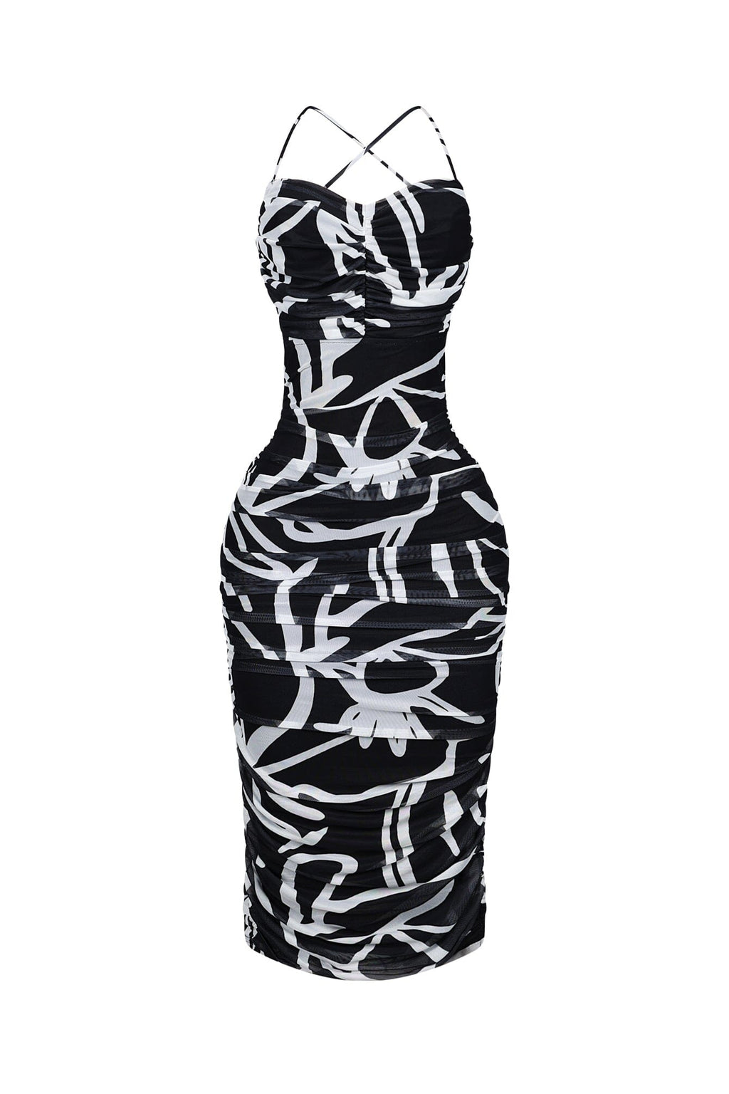 Cinna Mesh Print Ruched Midi Dress