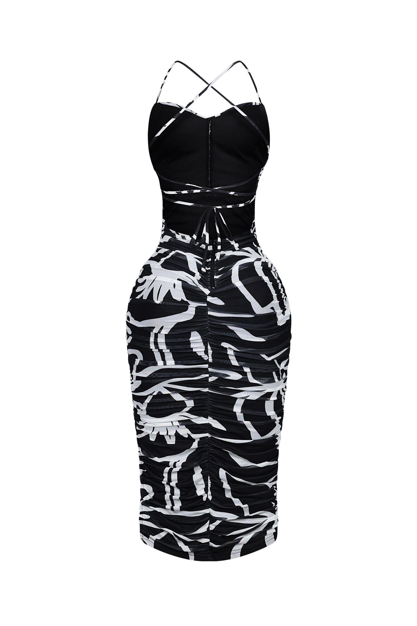 Cinna Mesh Print Ruched Midi Dress