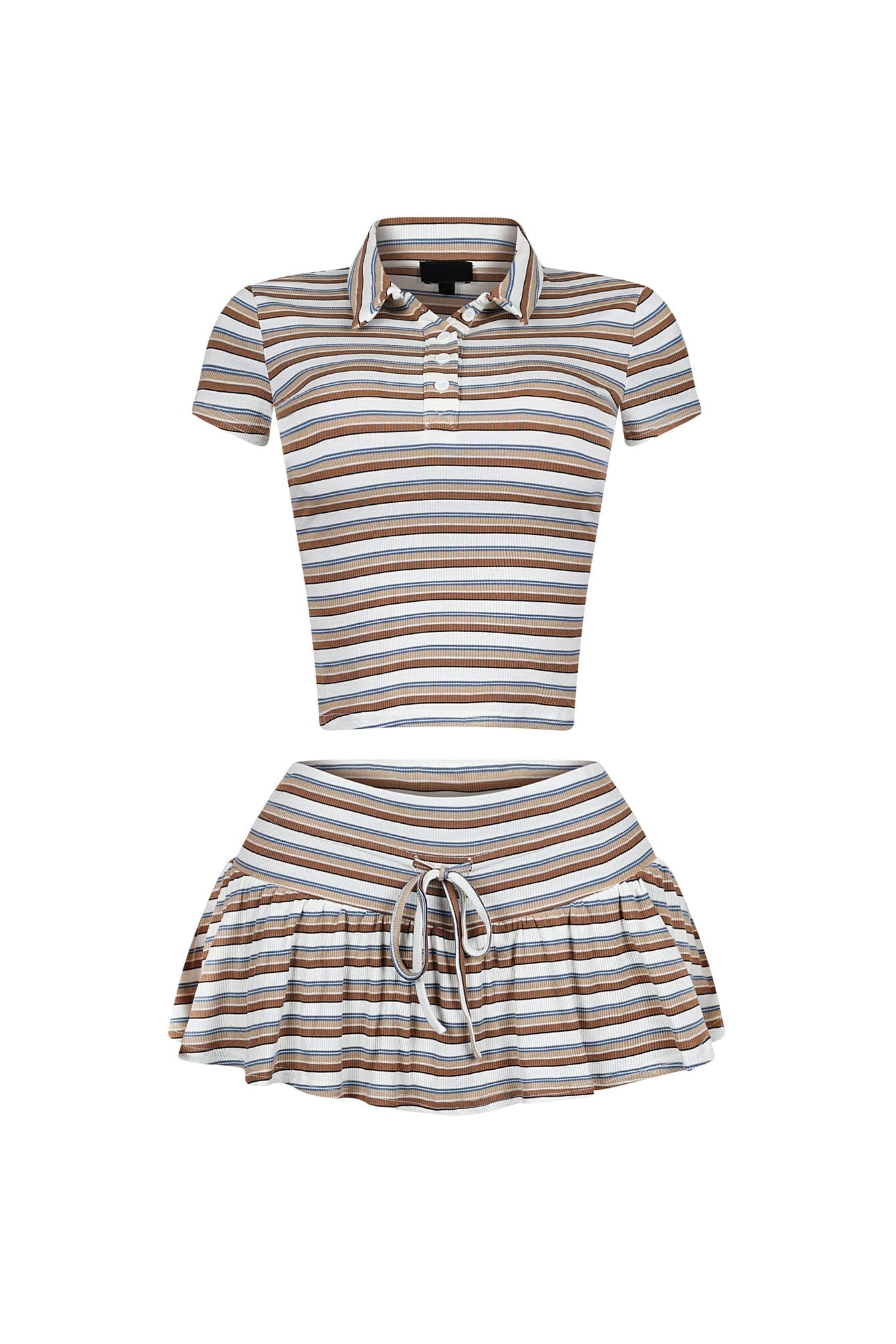 Dennet Striped Button Collar Top & Skirt SET