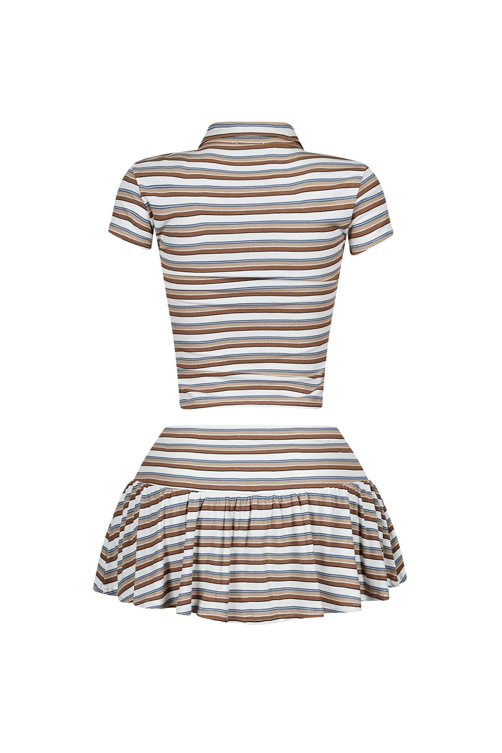 Dennet Striped Button Collar Top & Skirt SET