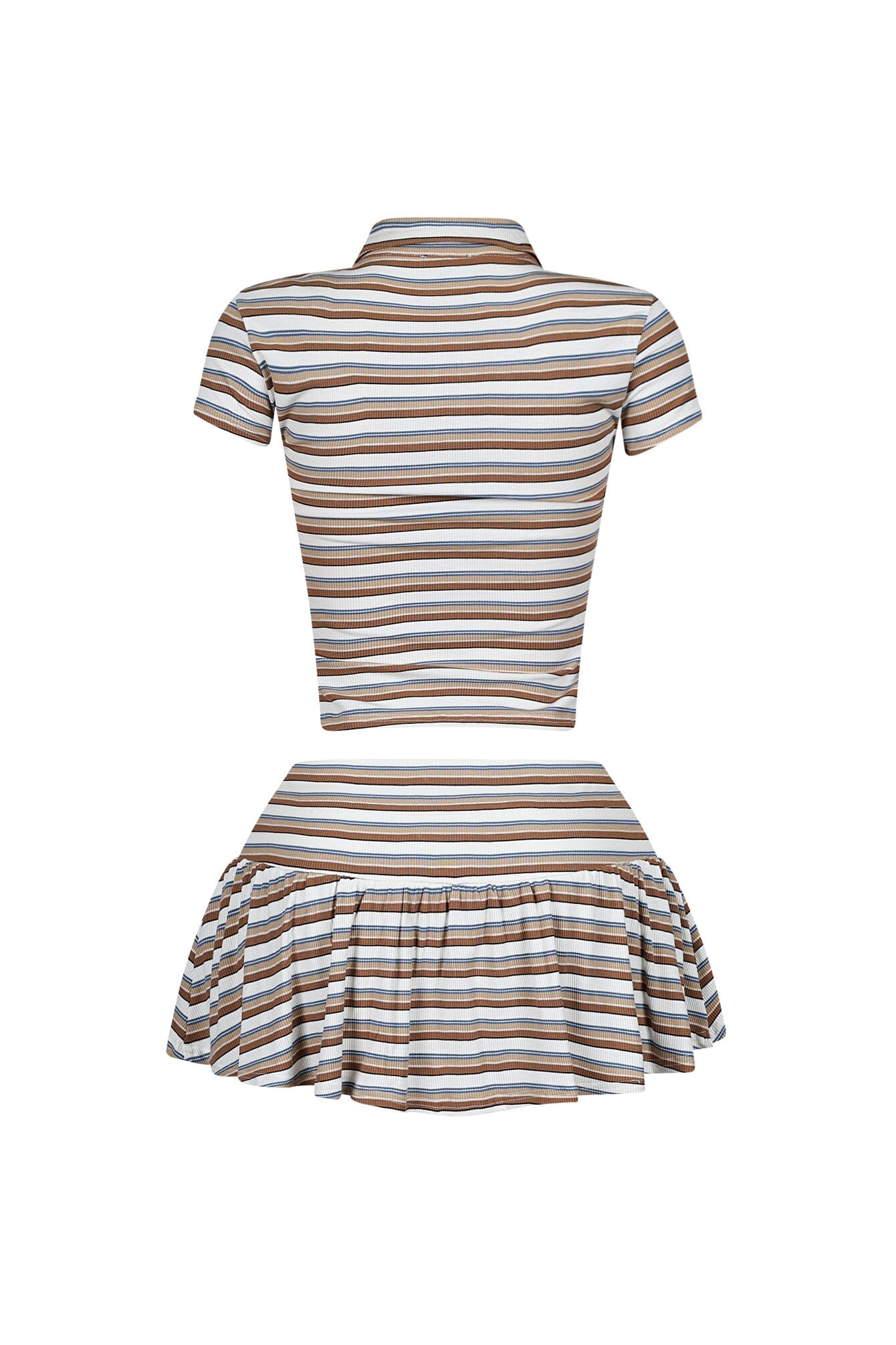 Dennet Striped Button Collar Top & Skirt SET