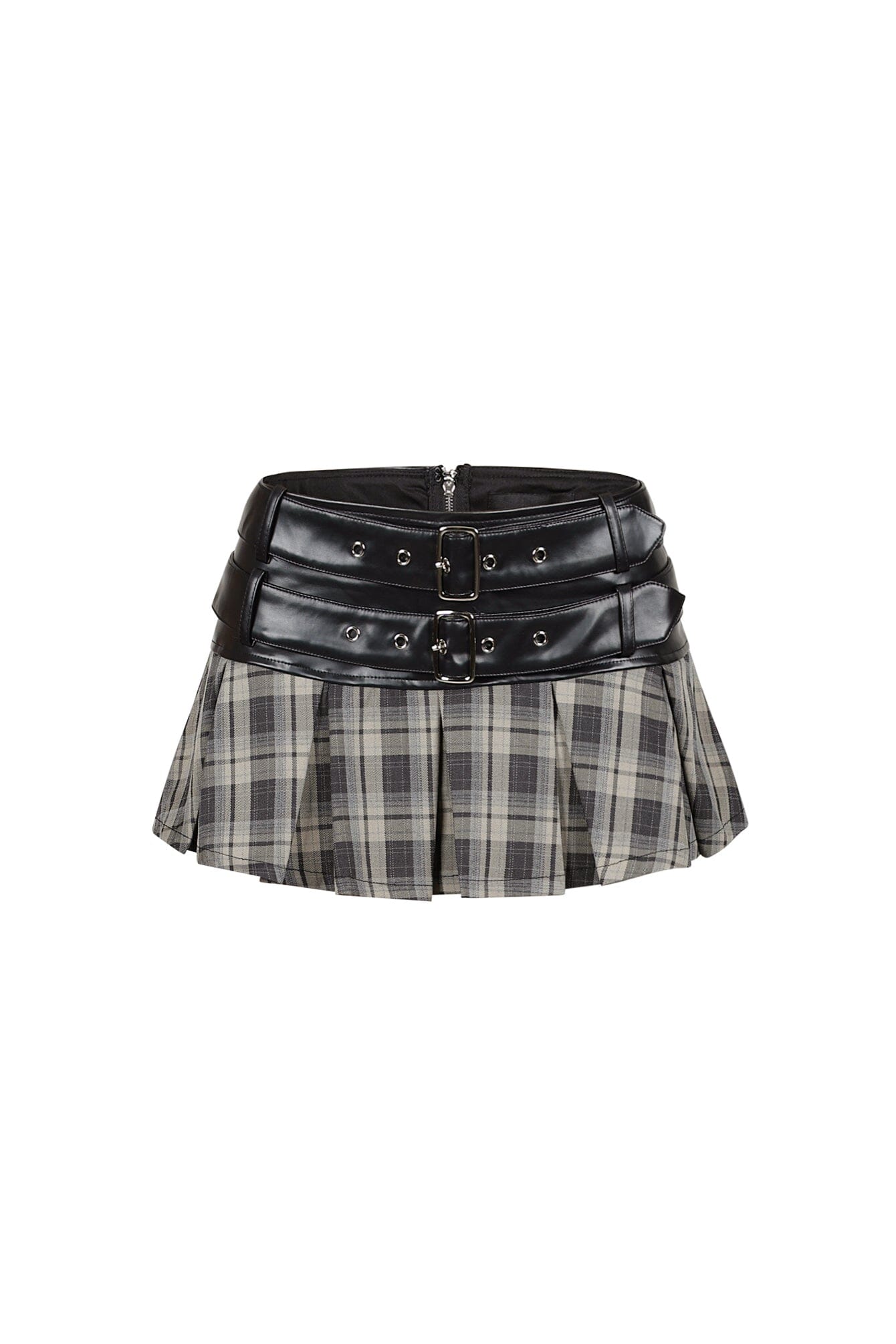Kazuma Leather Plaid Contrast Mini Skirt