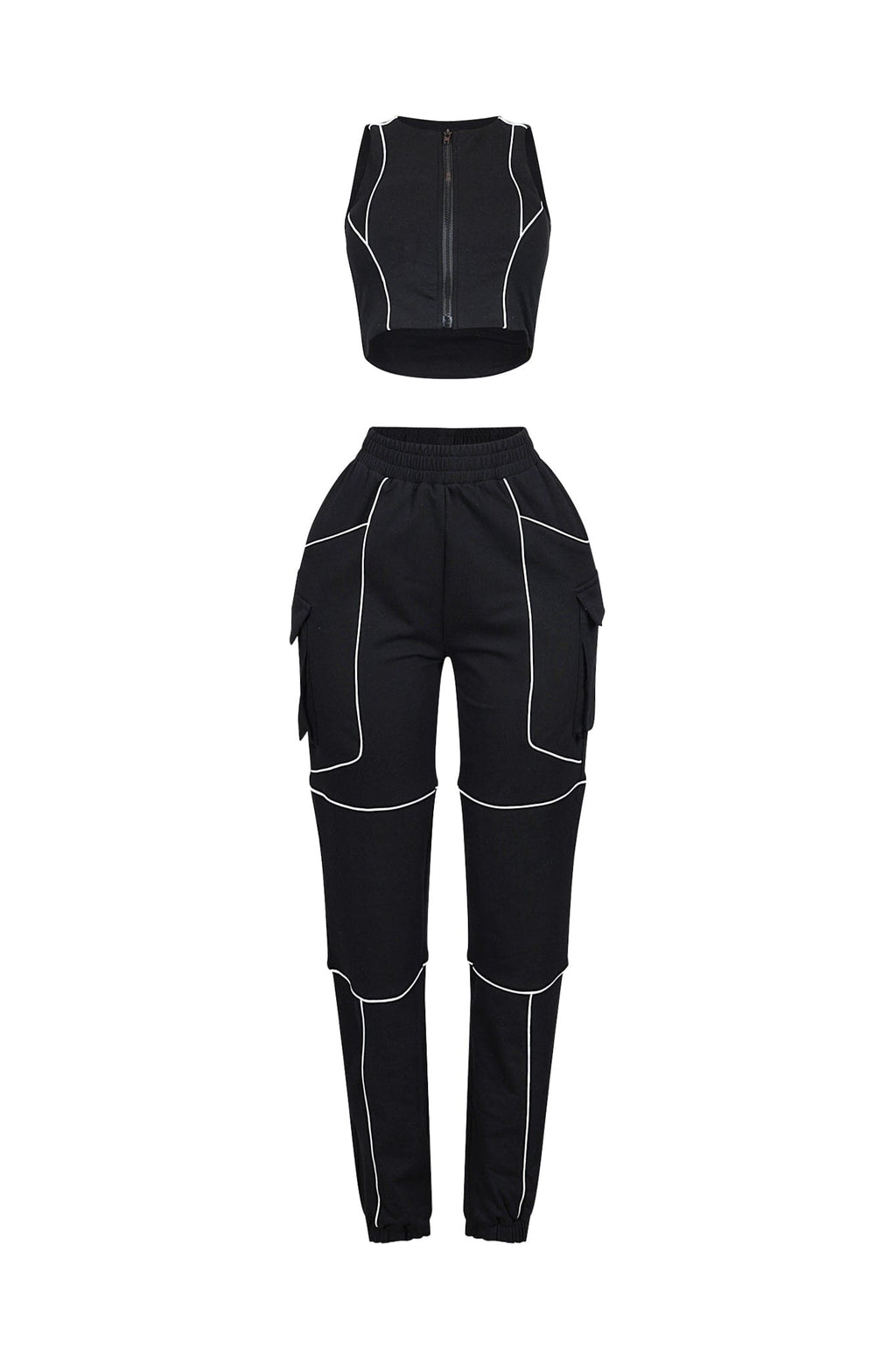 Gaga Piping Detail Zip-Up Top & Pants SET