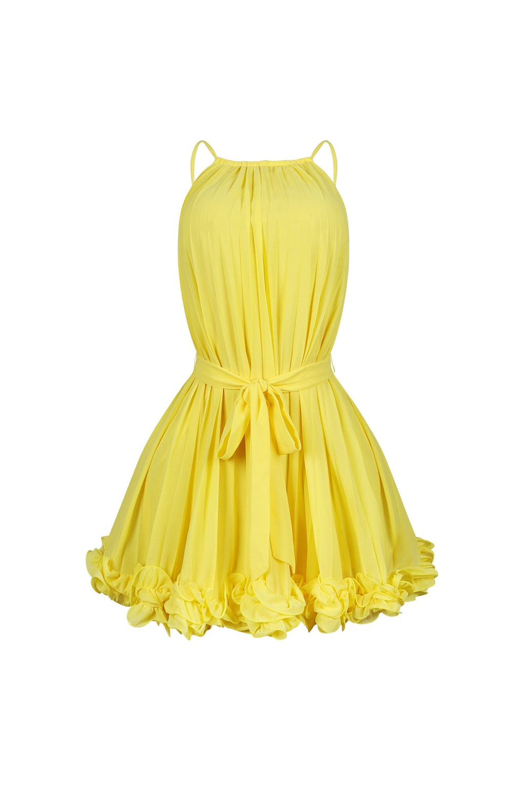 Yoneko Mesh Ruffled Halter Neck Mini Dress