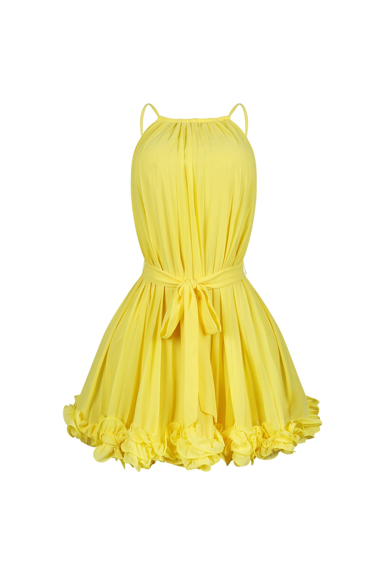 Yoneko Mesh Ruffled Halter Neck Mini Dress