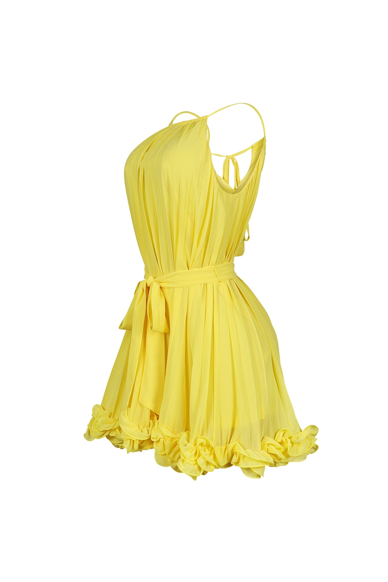 Yoneko Mesh Ruffled Halter Neck Mini Dress