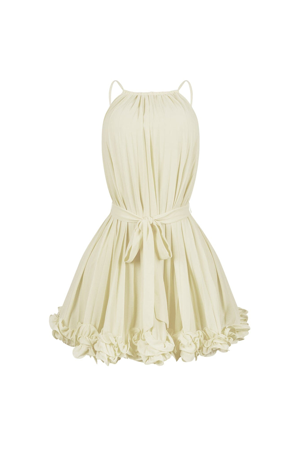 Yoneko Mesh Ruffled Halter Neck Mini Dress