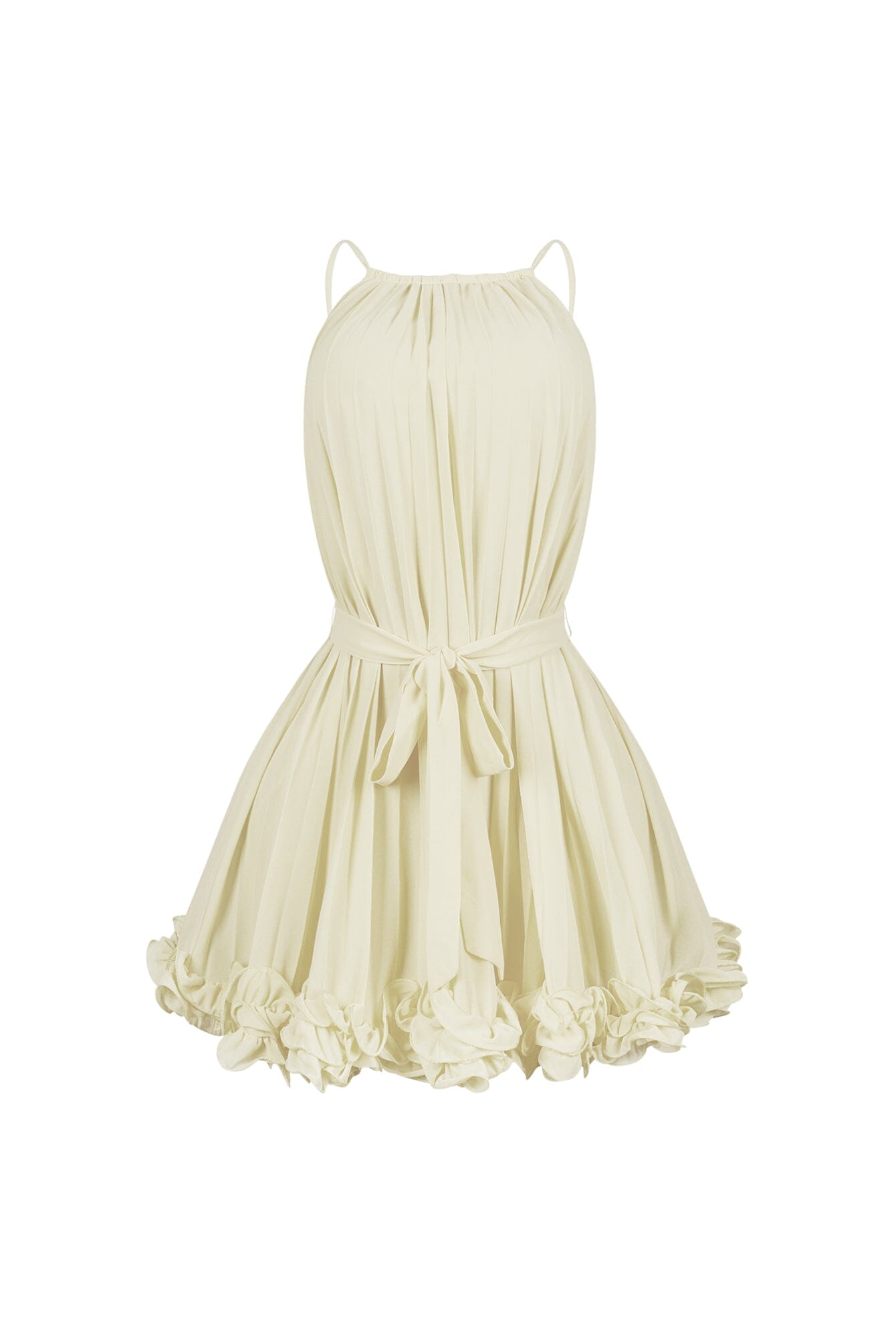 Yoneko Mesh Ruffled Halter Neck Mini Dress