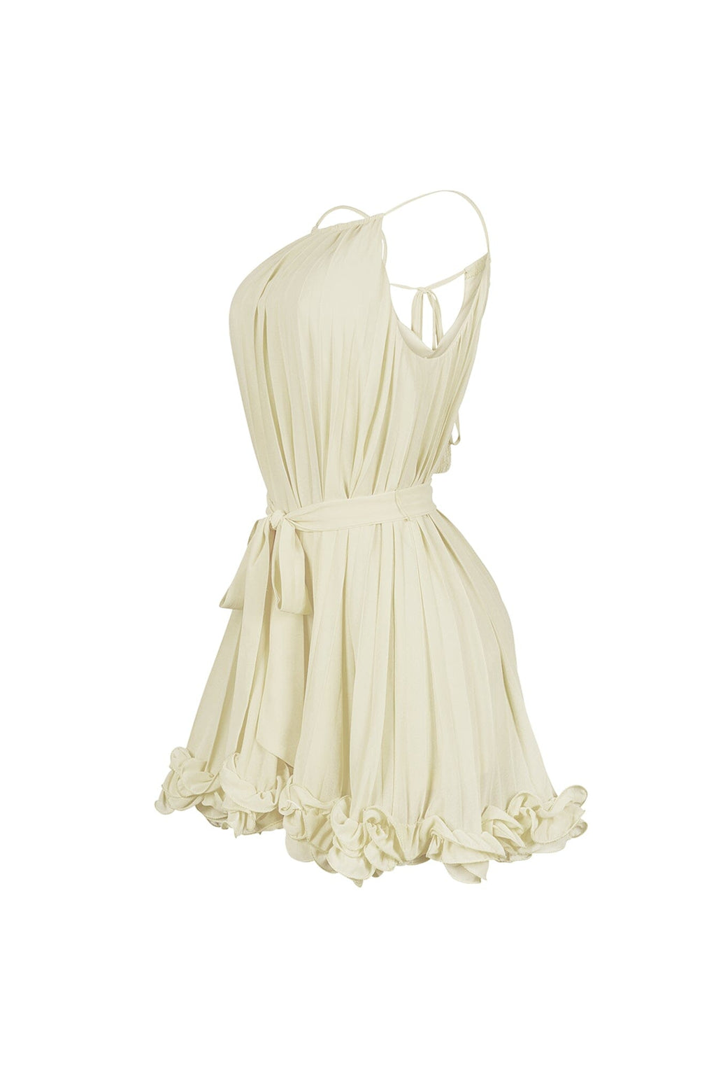 Yoneko Mesh Ruffled Halter Neck Mini Dress