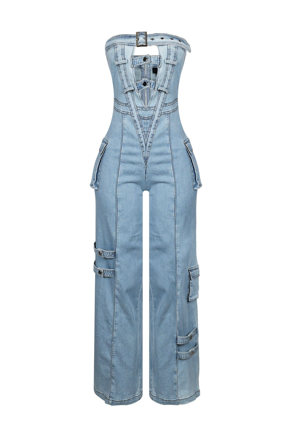Ayla Washed Denim Cut Out Jumpsuit