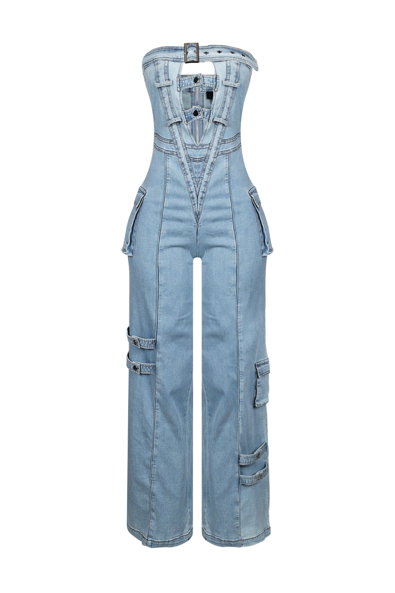 Ayla Washed Denim Cut Out Jumpsuit
