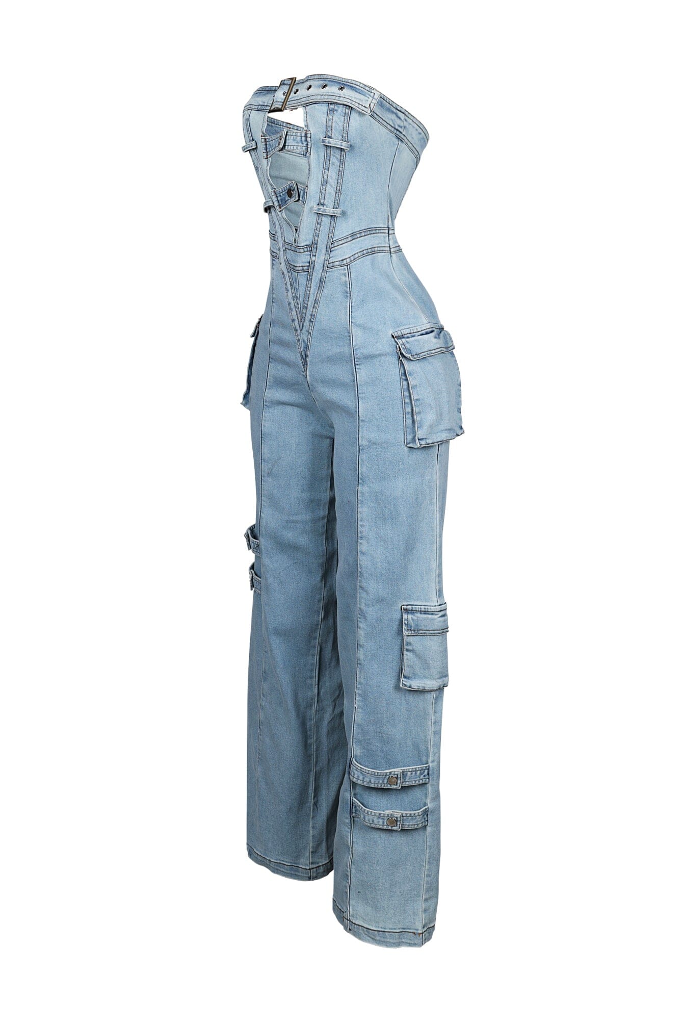 Ayla Washed Denim Cut Out Jumpsuit
