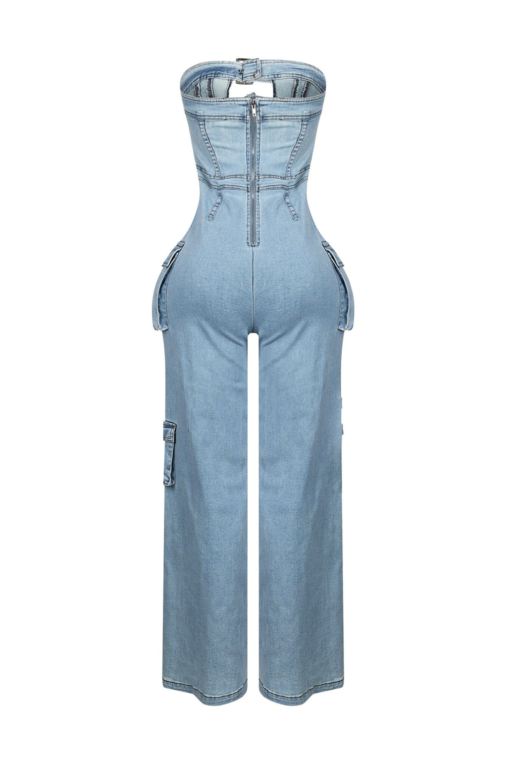 Ayla Washed Denim Cut Out Jumpsuit